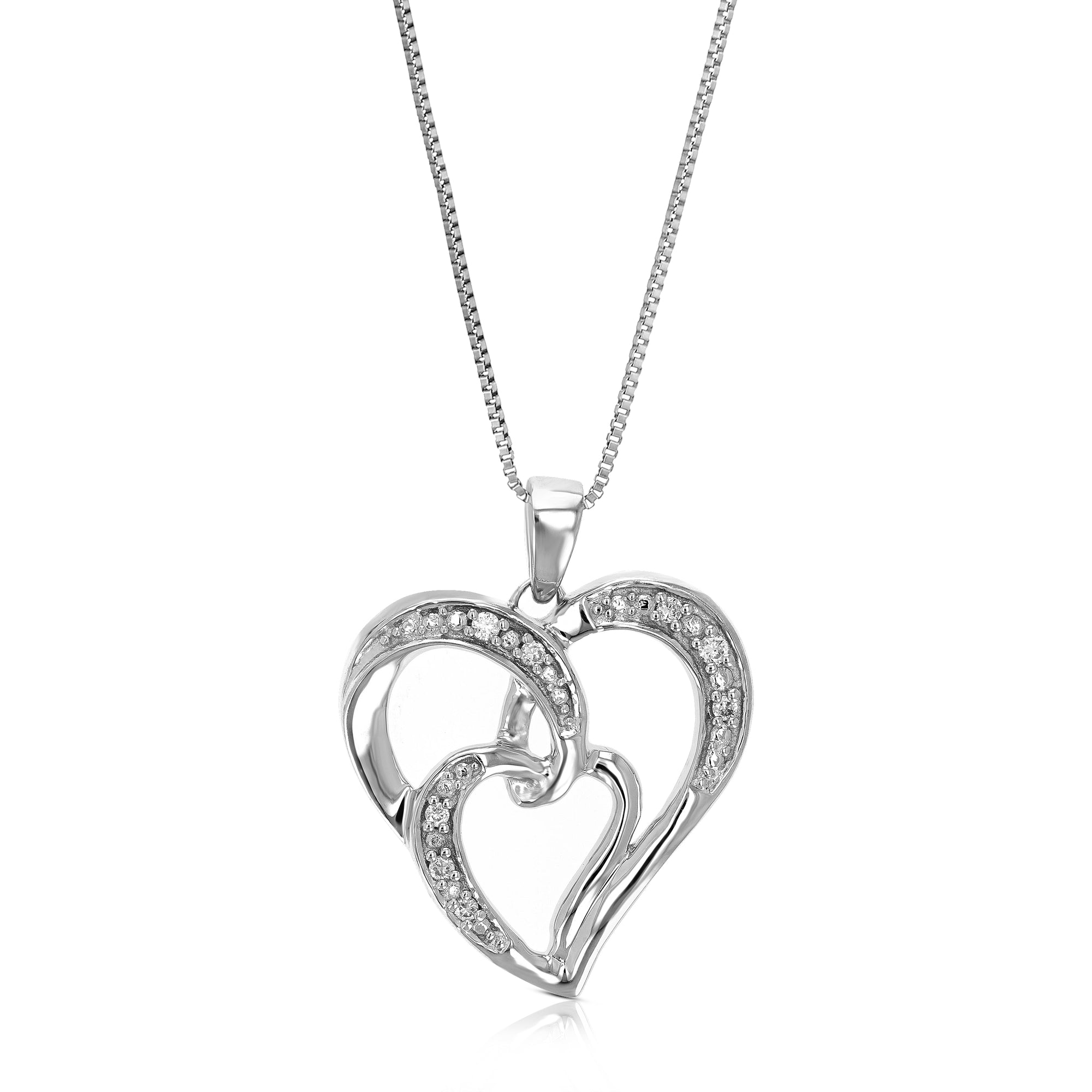 1/20 cttw 8 Stones Lab Grown Diamond Heart Pendant Necklace .925 Sterling Silver 3/4 Inch with 18 Inch Chain, Size 3/4 Inch