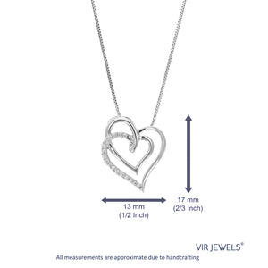 1/8 cttw Diamond Pendant Necklace for Women, Lab Grown Diamond Heart Pendant Necklace in .925 Sterling Silver with Chain, Size 3/4 Inch