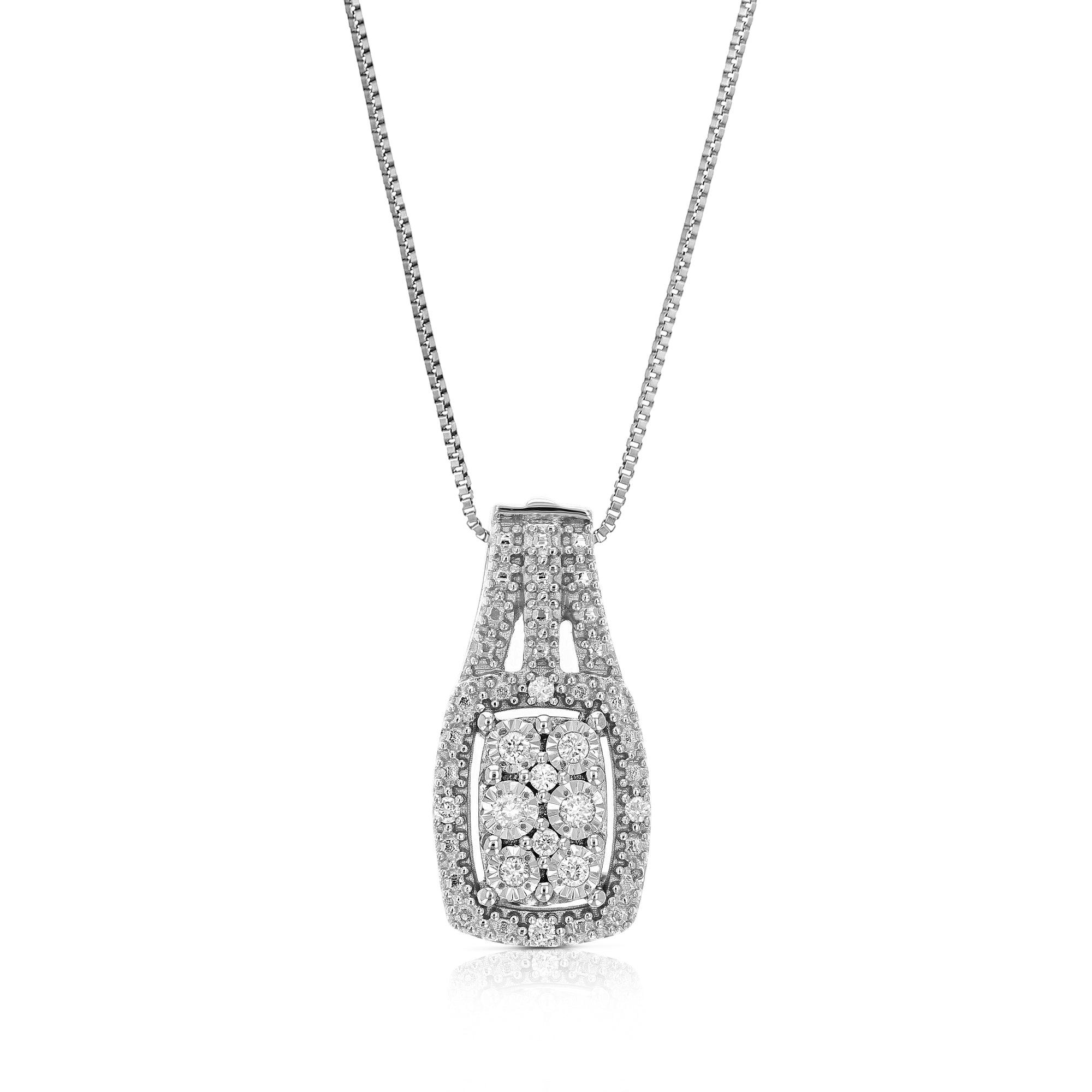 1/16 cttw Lab Grown Diamond Fashion Pendant Necklace .925 Sterling Silver 2/3 Inch with 18 Inch Chain, Size 2/3 Inch