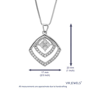 1/8 cttw Diamond Pendant Necklace for Women, Lab Grown Diamond Double Square Pendant Necklace in .925 Sterling Silver with Chain, Size 3/4 Inch