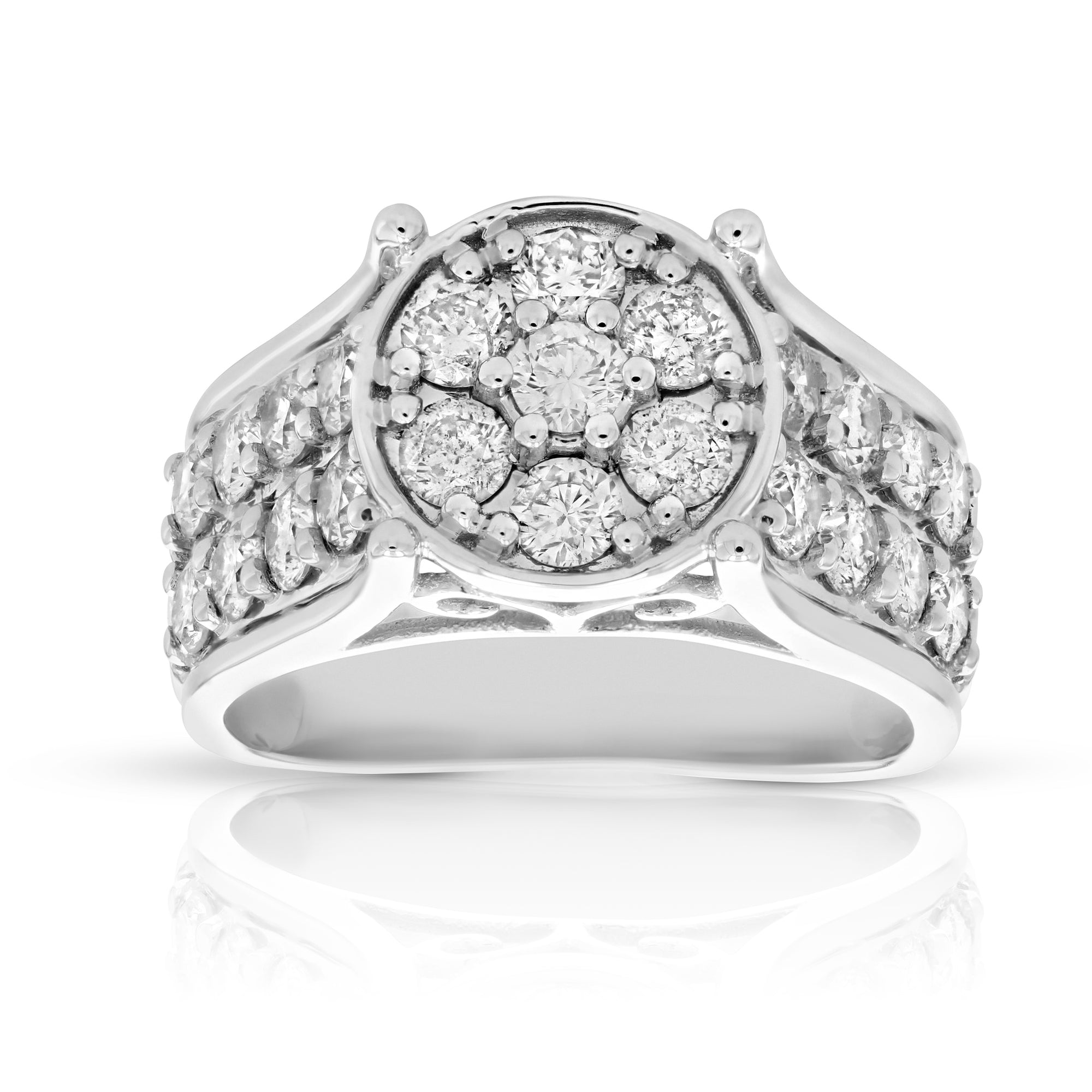 2 cttw Diamond Engagement Ring Round Cluster Composite 14K White Gold Bridal