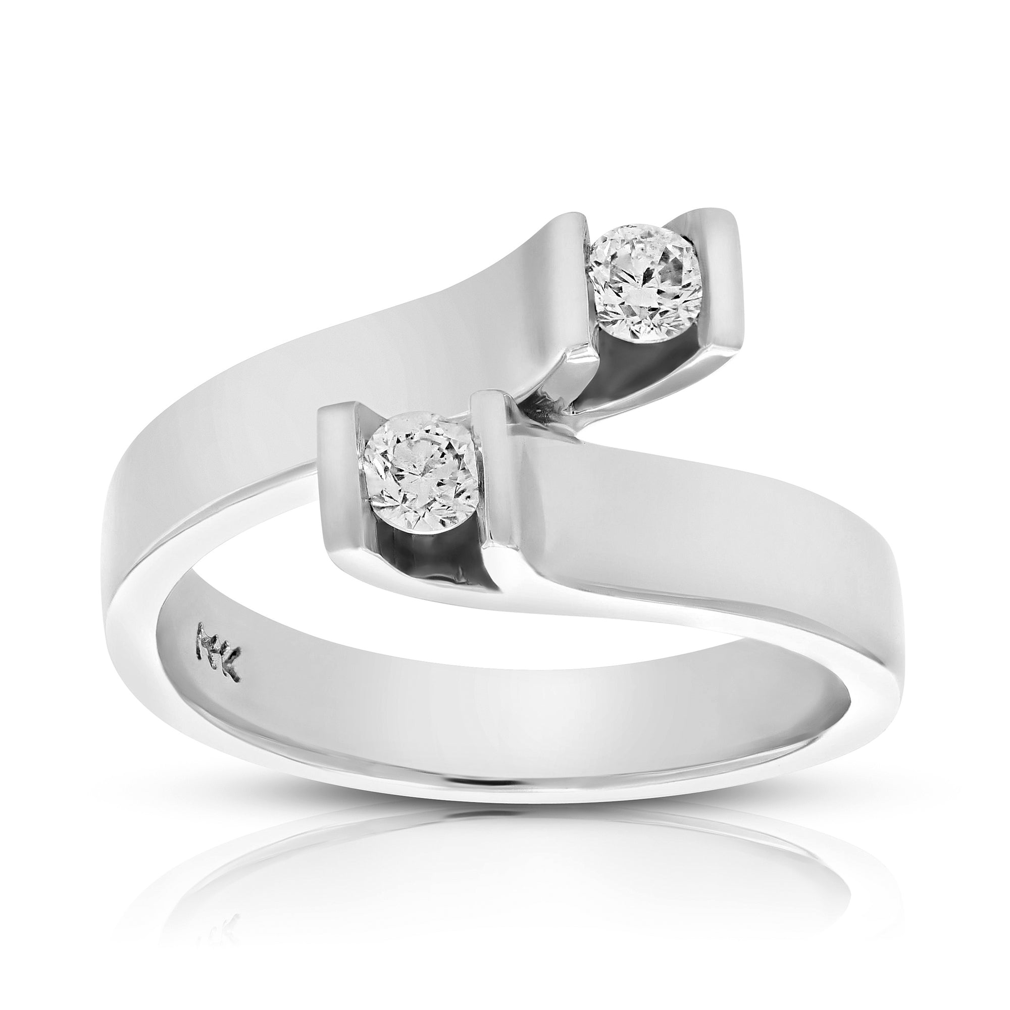 0.27 cttw 2 Stone Diamond Fashion Ring 14K White Gold Bridal Engagement Size 7