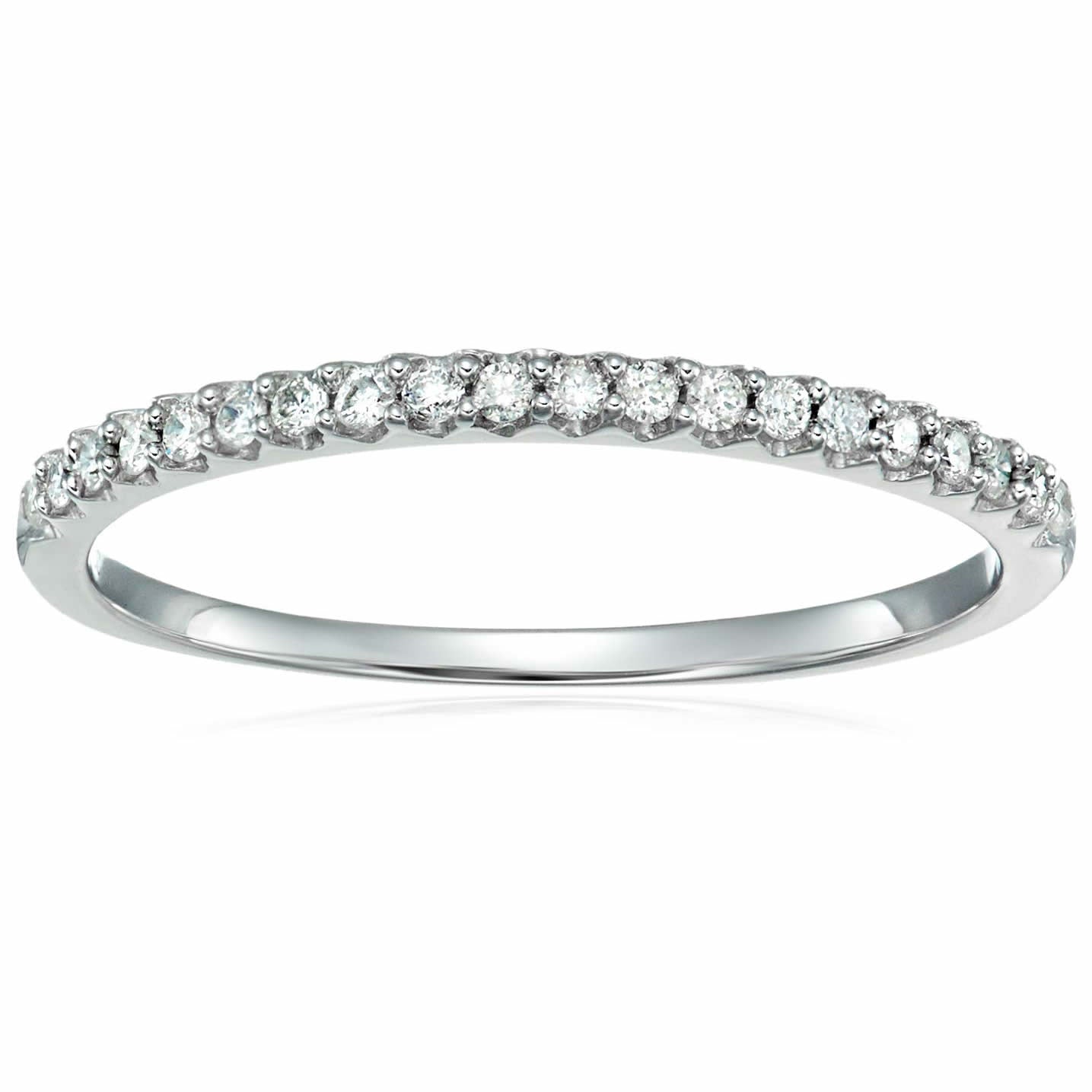 1/6 cttw Micro Pave Diamond Wedding Band for Women in 10K White Gold Prong Set, Size 4.5-10