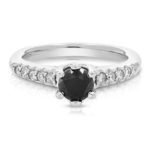 1.15 cttw Black and White Diamond Engagement Ring 14K White Gold Bridal Size 7