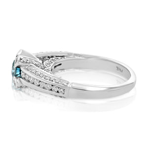 1.35 cttw Blue and White Diamond Engagement Ring 14K White Gold Size 7