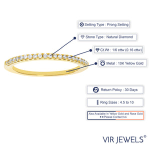 1/6 cttw Pave Round Diamond Wedding Band for Women in 10K Yellow Gold Prong Set, Size 4.5-10