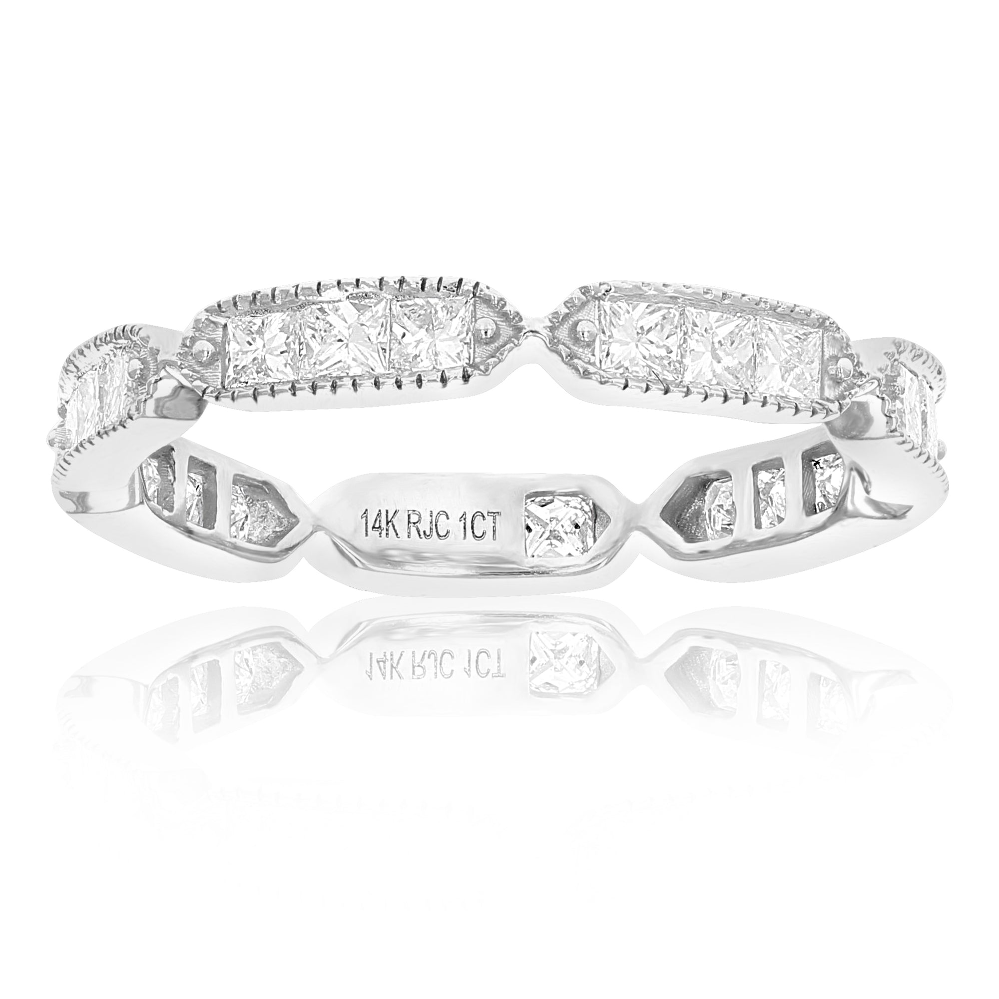 1 cttw Princess Diamond Eternity Ring Wedding Band with Milgrain 14K White Gold