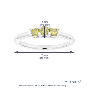 3/8 cttw 3 Stone Round Cut Yellow Diamond Engagement Ring .925 Sterling Silver Prong Set