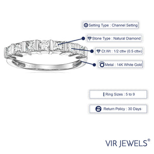 1/2 cttw Princess Cut Diamond Wedding Band for Women in 14K White Gold Channel Set Ring, Size 4.5-9