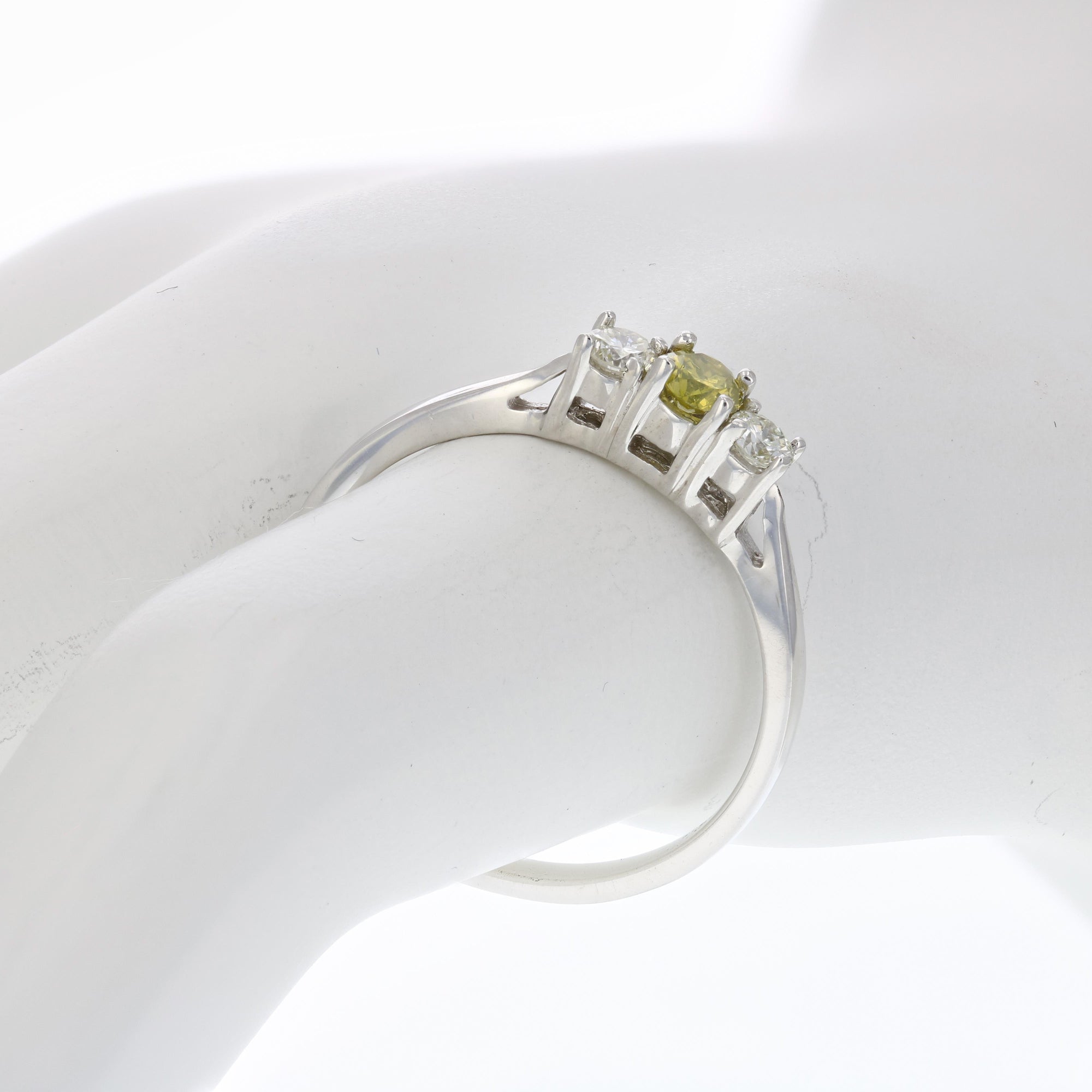 1/4 cttw 3 Stone Yellow and White Diamond Engagement Ring 14K White Gold Size 7