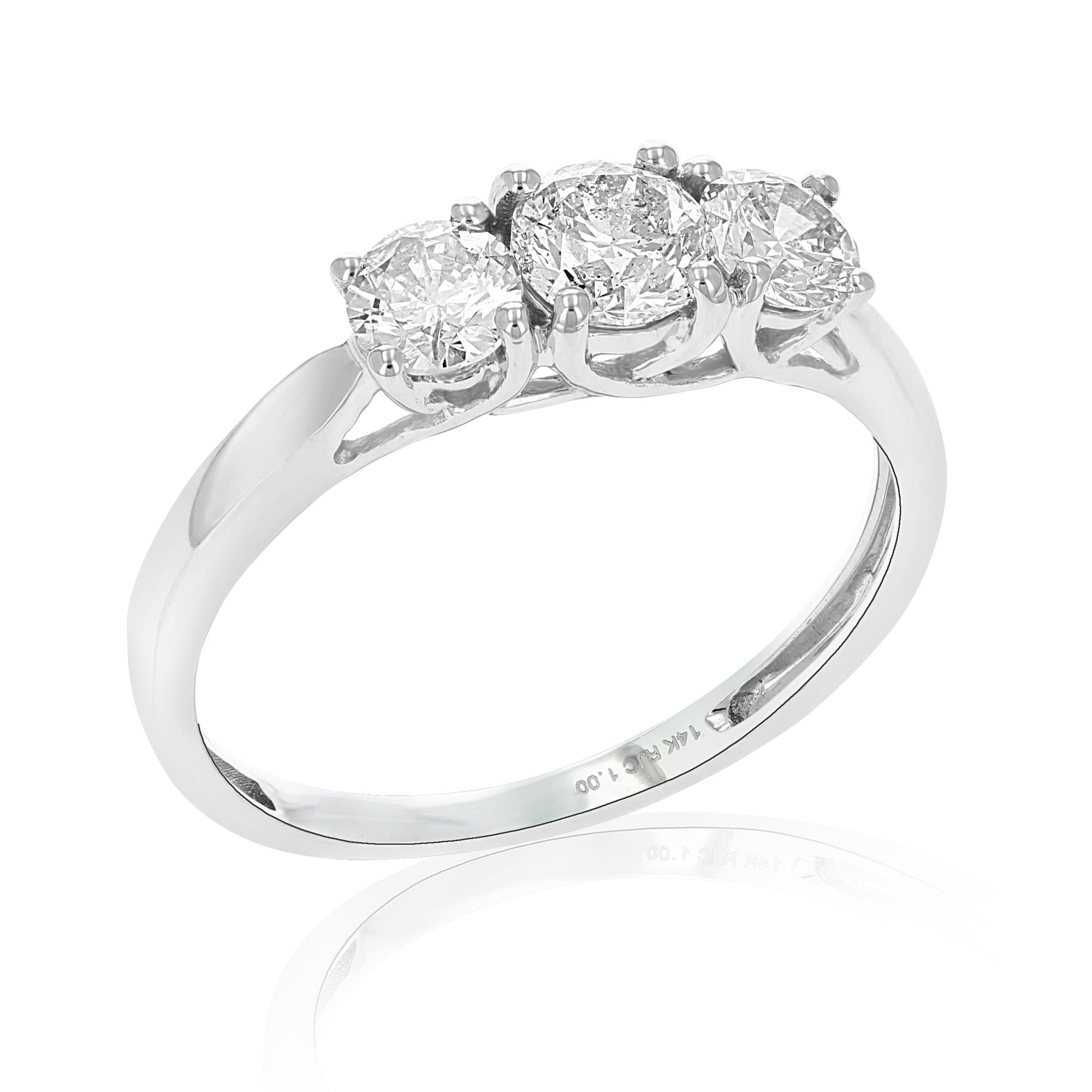 1 cttw 3 Stone Diamond Engagement Ring 14K White Gold Round Bridal Wedding Size 7