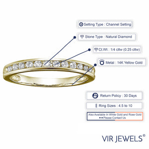 1/4 cttw Diamond Wedding Band For Women, Classic Round Diamond Wedding Band in 14K Yellow Gold Channel Set, Size 4.5-10