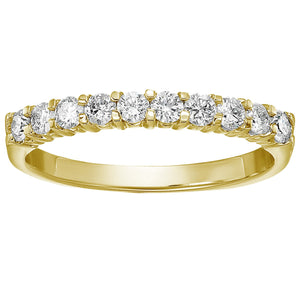 3/4 cttw Round Diamond Wedding Band for Women in 14K Yellow Gold, 10 Stones Prong Set, Size 4.5-10