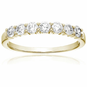 3/4 cttw Diamond Wedding Band for Women in 14K Yellow Gold 7 Stones Prong Set, Size 4.5-10