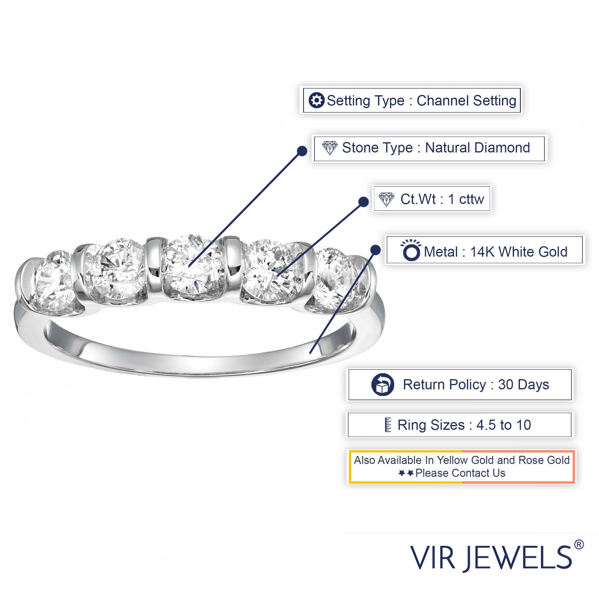 5 Stones Prong Diamond Band