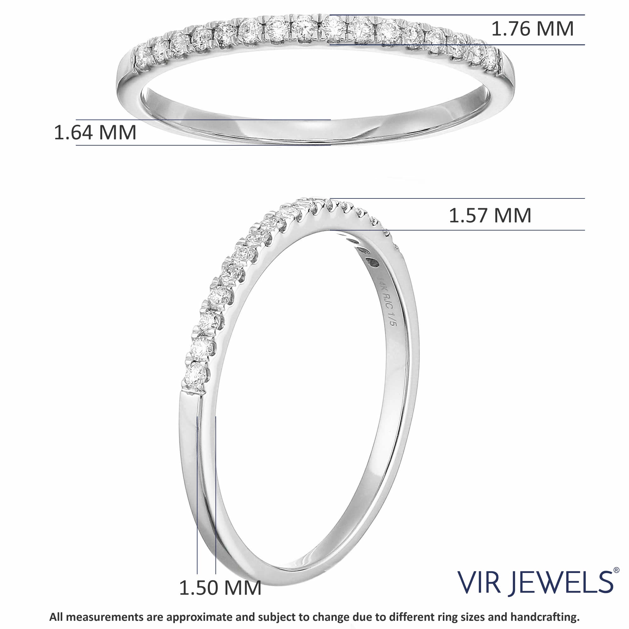 1/5 cttw Round Diamond Wedding Band for Women in 14K White Gold Prong Set, Size 4.5-10