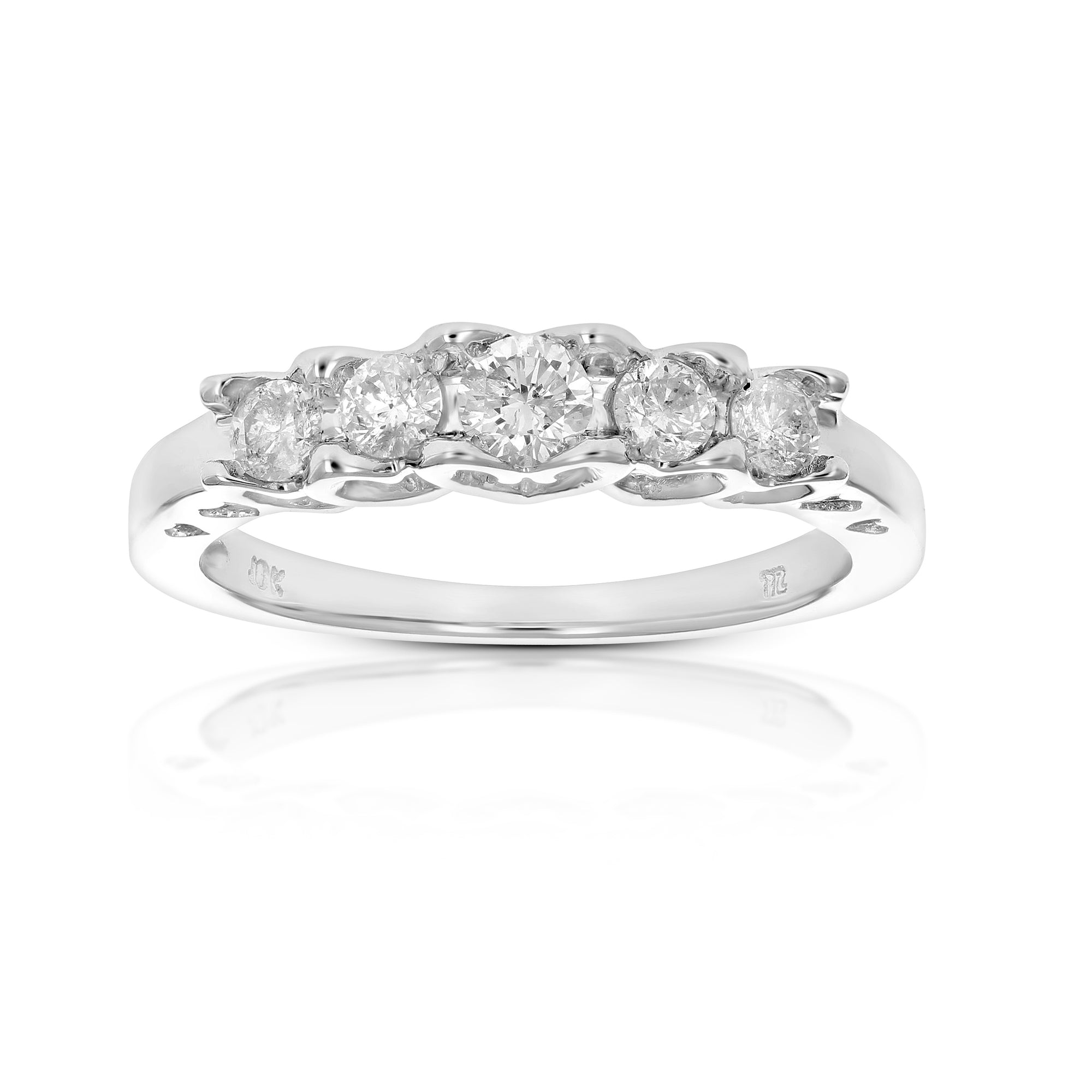 1/2 cttw 5 Stone Diamond Engagement Ring 10K White Gold Wedding Bridal Size 7
