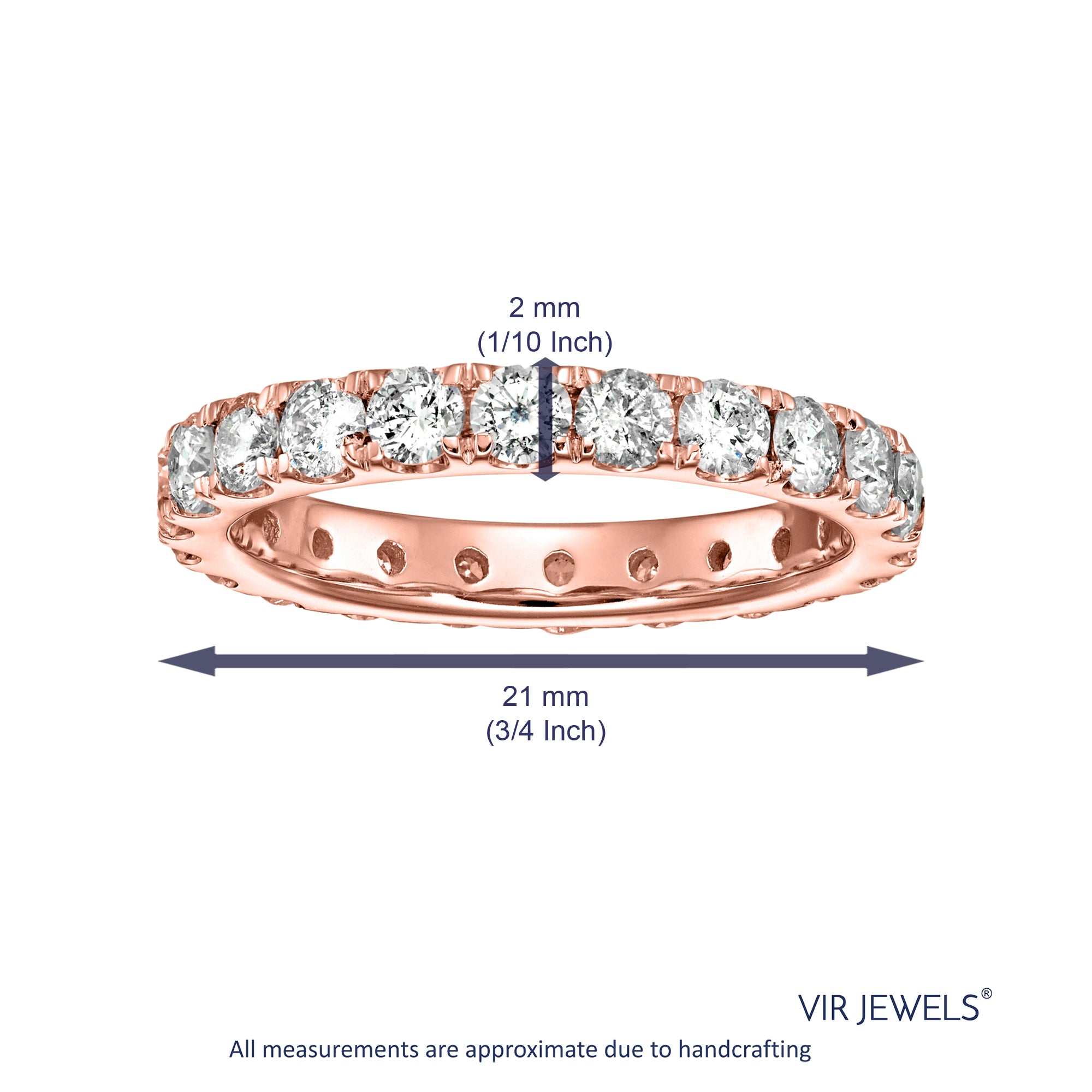 2 cttw Diamond Eternity Ring for Women, Wedding Band in 14K Rose Gold Prong Set, Size 4.5-10