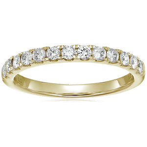 1/2 cttw Round Diamond Wedding Band for Women in 14K Yellow Gold 13 Stones Prong Set, Size 4-10