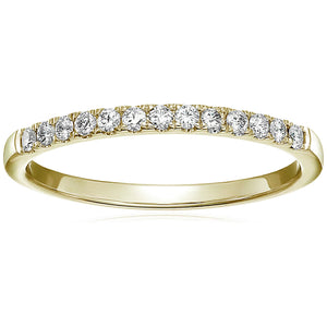 1/5 cttw Pave Round Diamond Wedding Band for Women in 14K Yellow Gold Ring Prong Set, Size 4-10