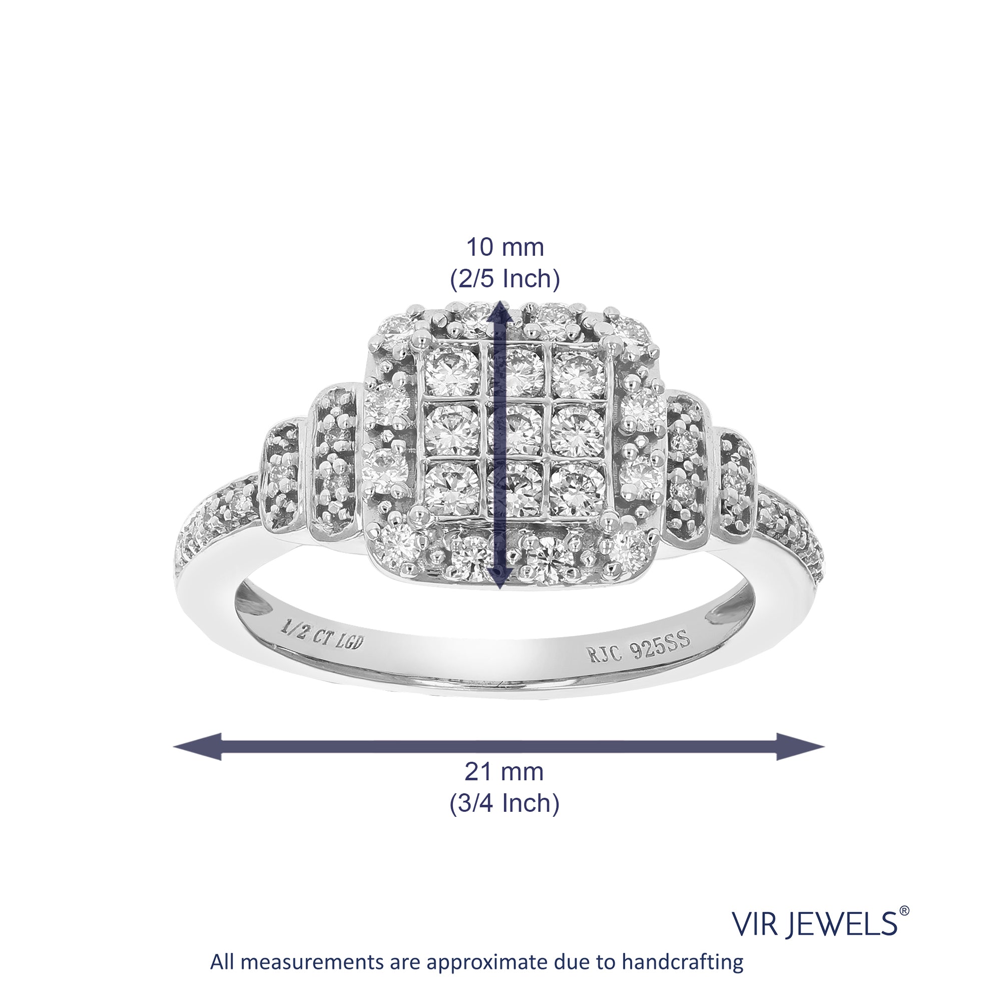 1/2 cttw Round Cut Lab Grown Diamond Engagement Ring 35 Stones .925 Sterling Silver Prong Set