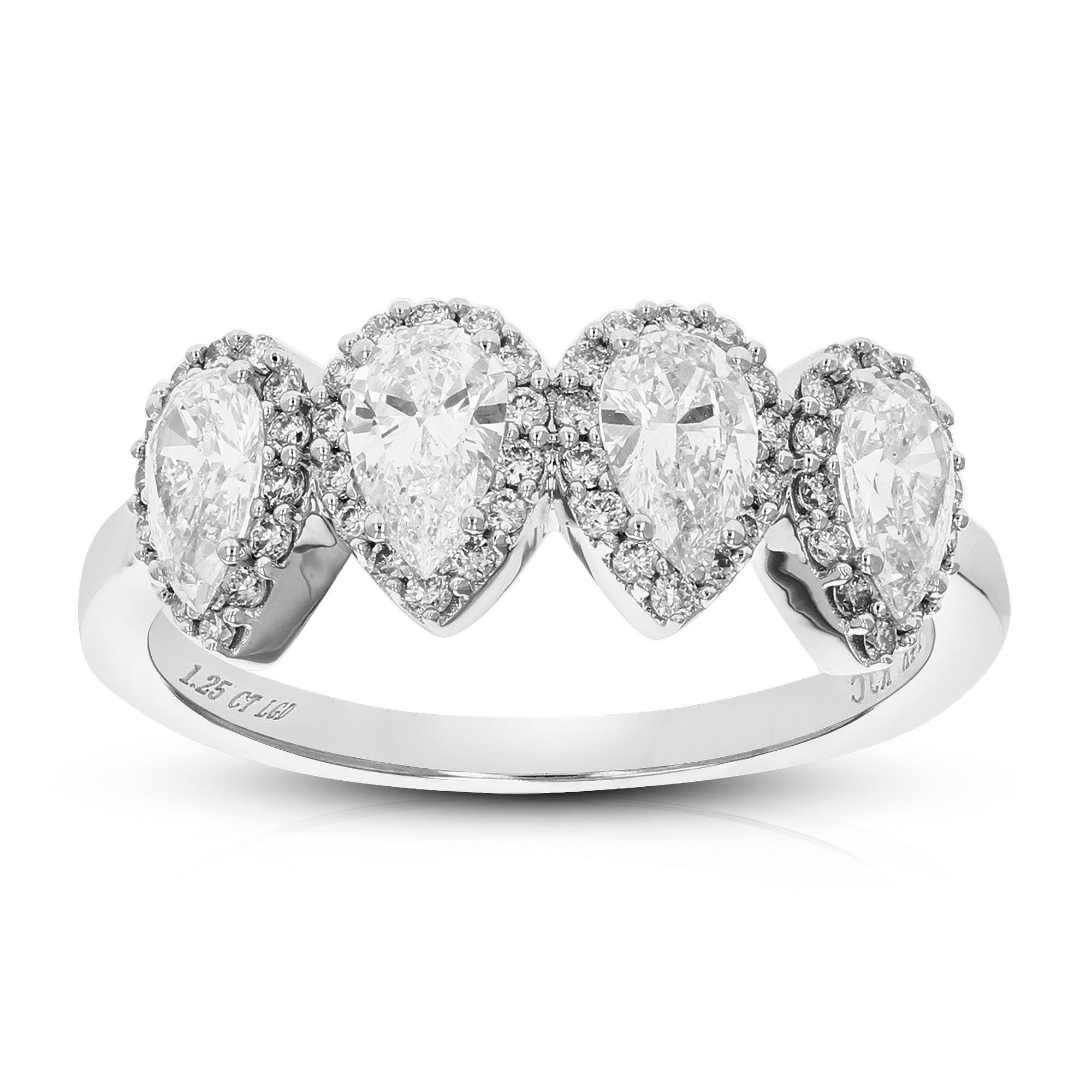 1.25 cttw Pear Cut Lab Grown Diamond Engagement Ring 60 Stones 14K White Gold Prong Set 3/4 Inch