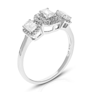 7/8 cttw Emerald Cut Lab Grown Diamond Engagement Ring 75 Stones 14K White Gold Prong Set 2/3 Inch