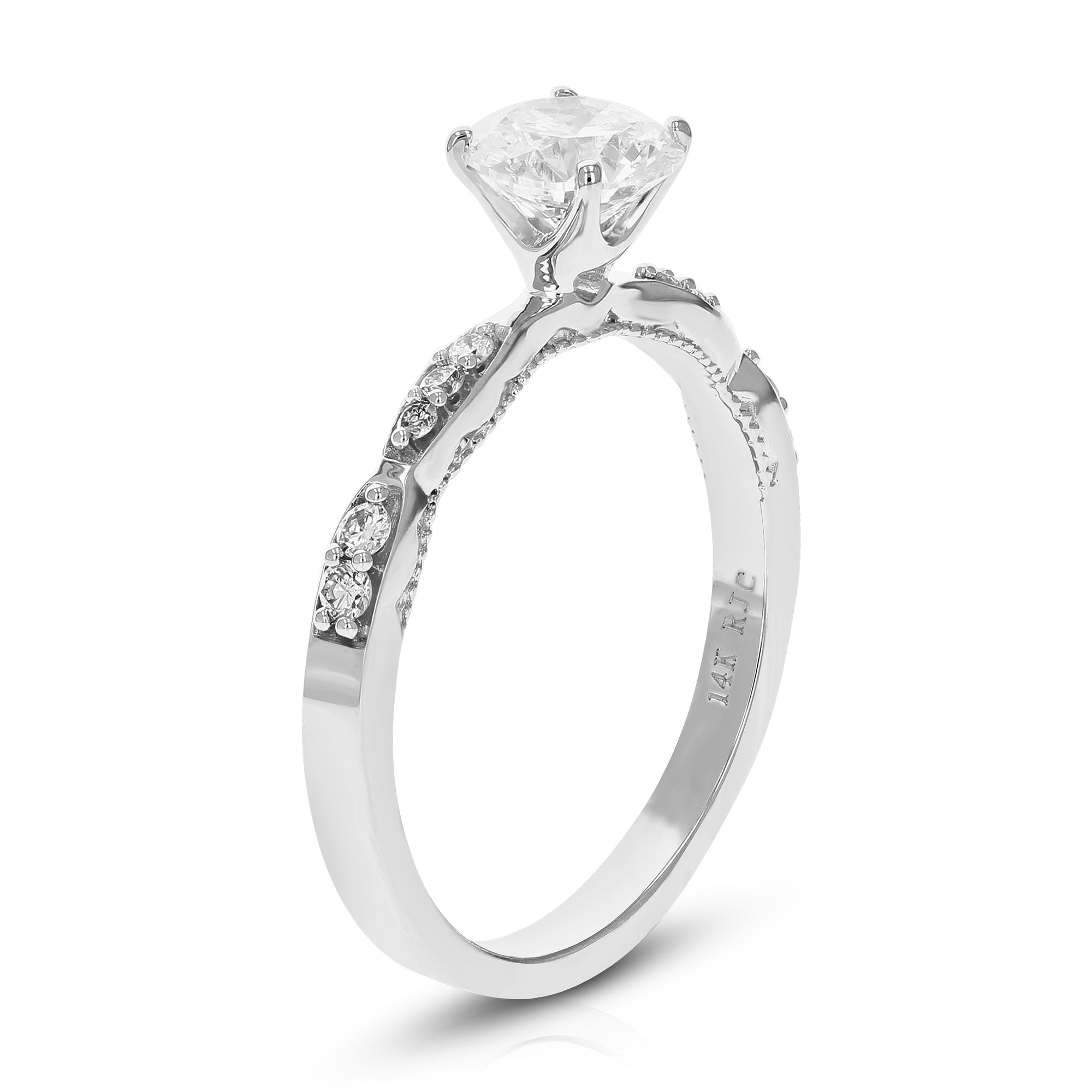 1 cttw Round Lab Grown Diamond Engagement Ring 11 Stones 14K White Gold Prong Set 3/4 Inch