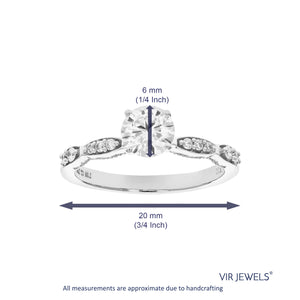 1 cttw Round Lab Grown Diamond Engagement Ring 11 Stones 14K White Gold Prong Set 3/4 Inch