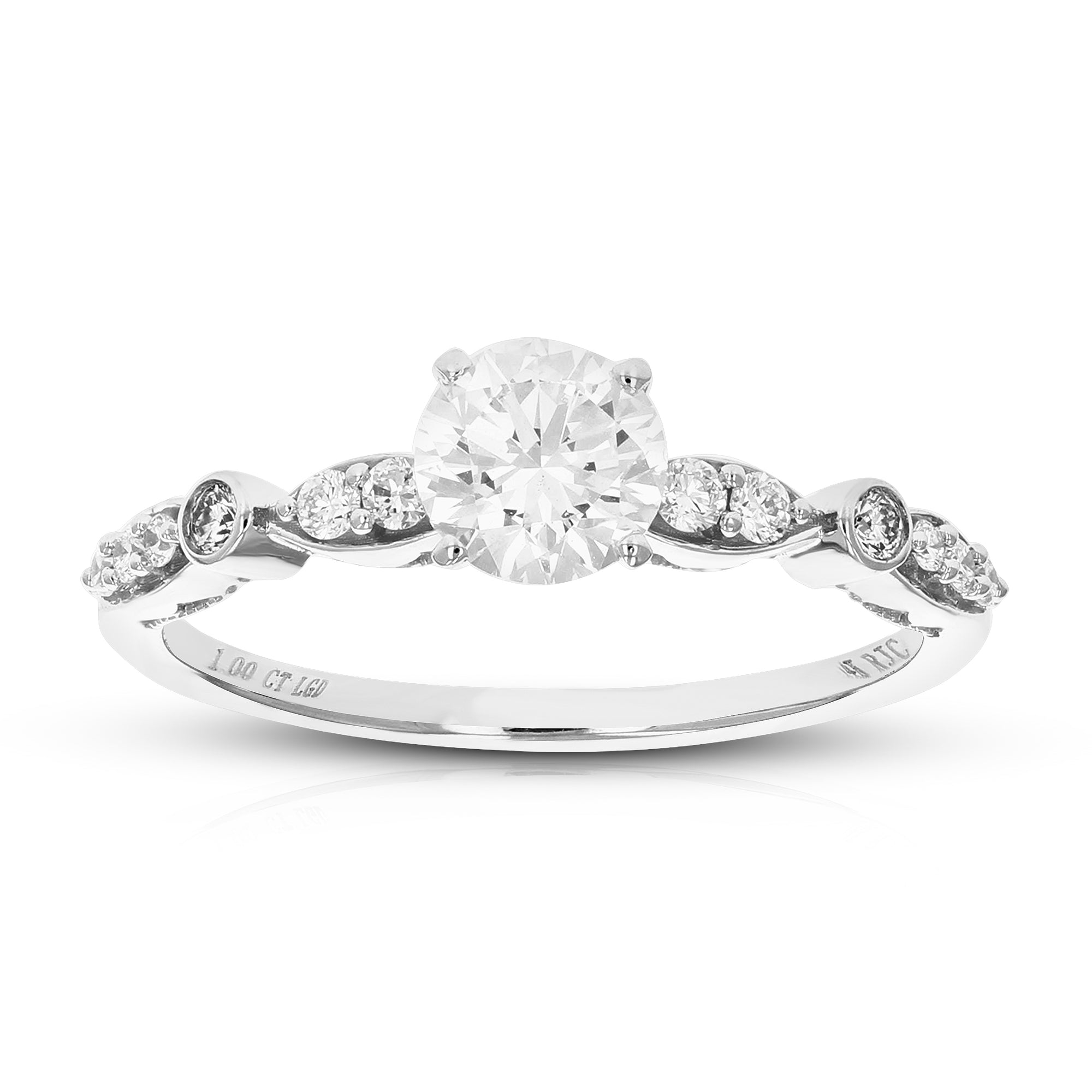 1 cttw Round Lab Grown Diamond Engagement Ring 13 Stones 14K White Gold Prong Set 3/4 Inch