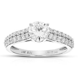 1.50 cttw Round Lab Grown Diamond Engagement Ring 33 Stones 14K White Gold Prong Set 3/4 Inch