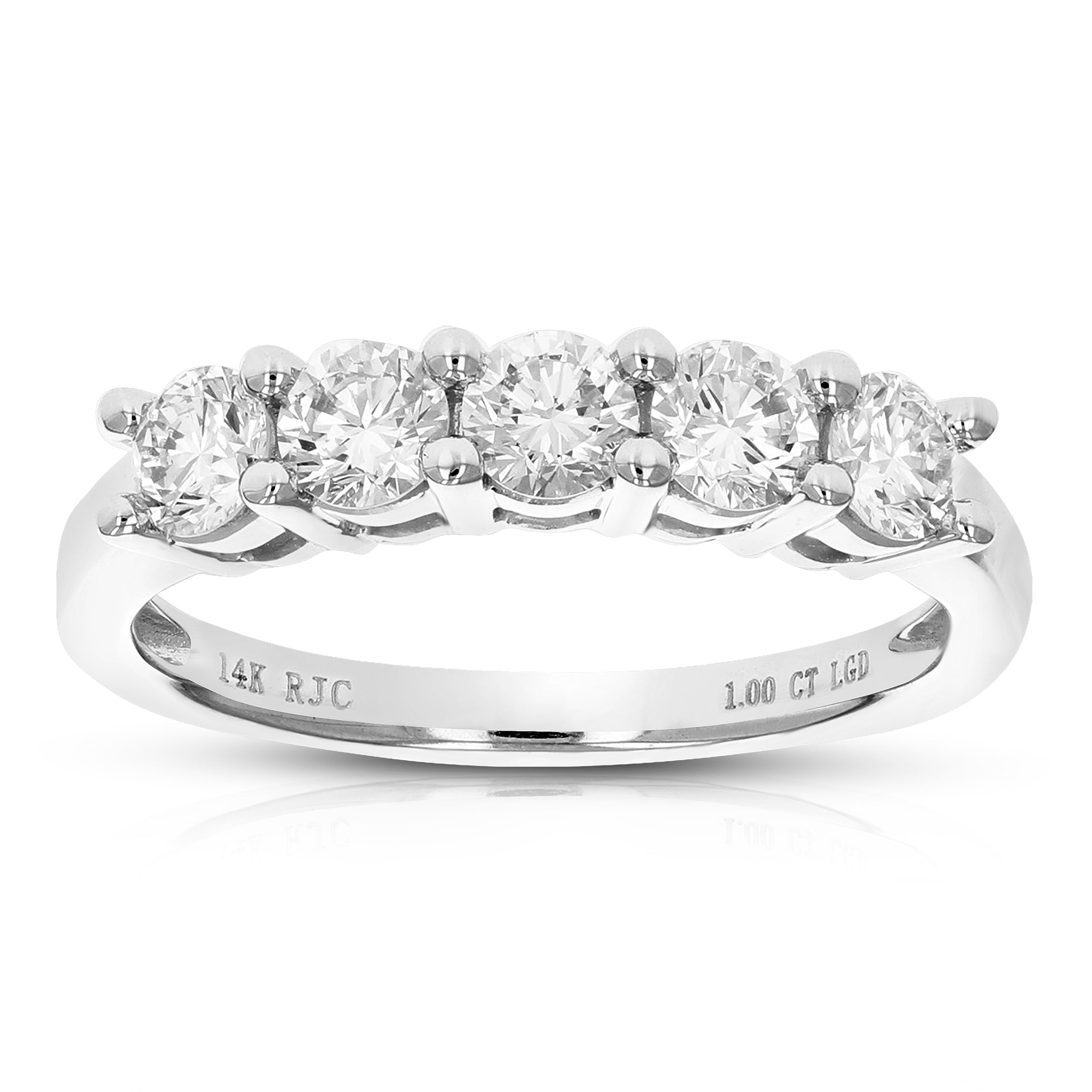 1 cttw Round Lab Grown Diamond Engagement Ring 5 Stones 14K White Gold Prong Set 2/3 Inch