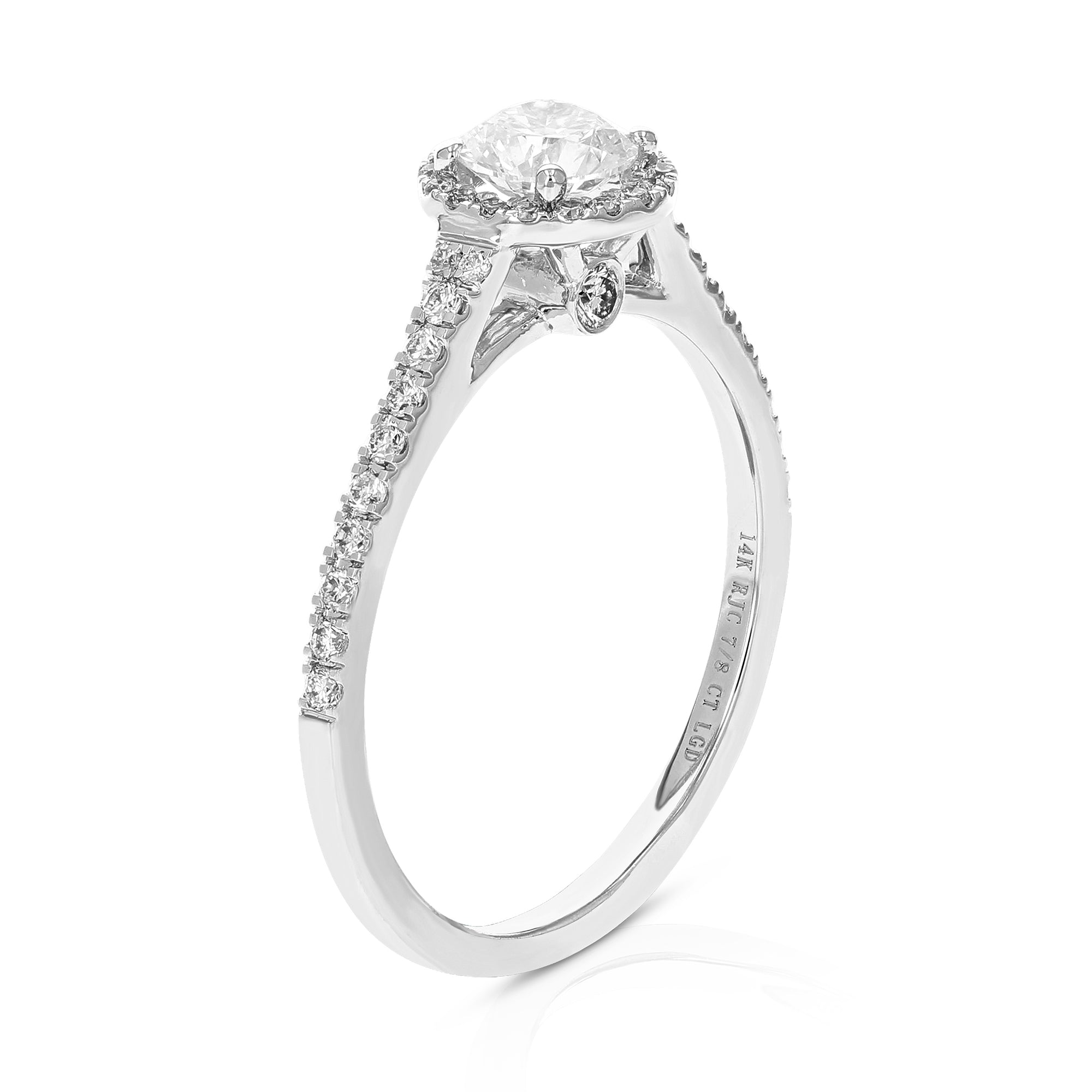 7/8 cttw Wedding Engagement Ring for Women, Round Lab Grown Diamond Ring in 14K White Gold, Prong Setting