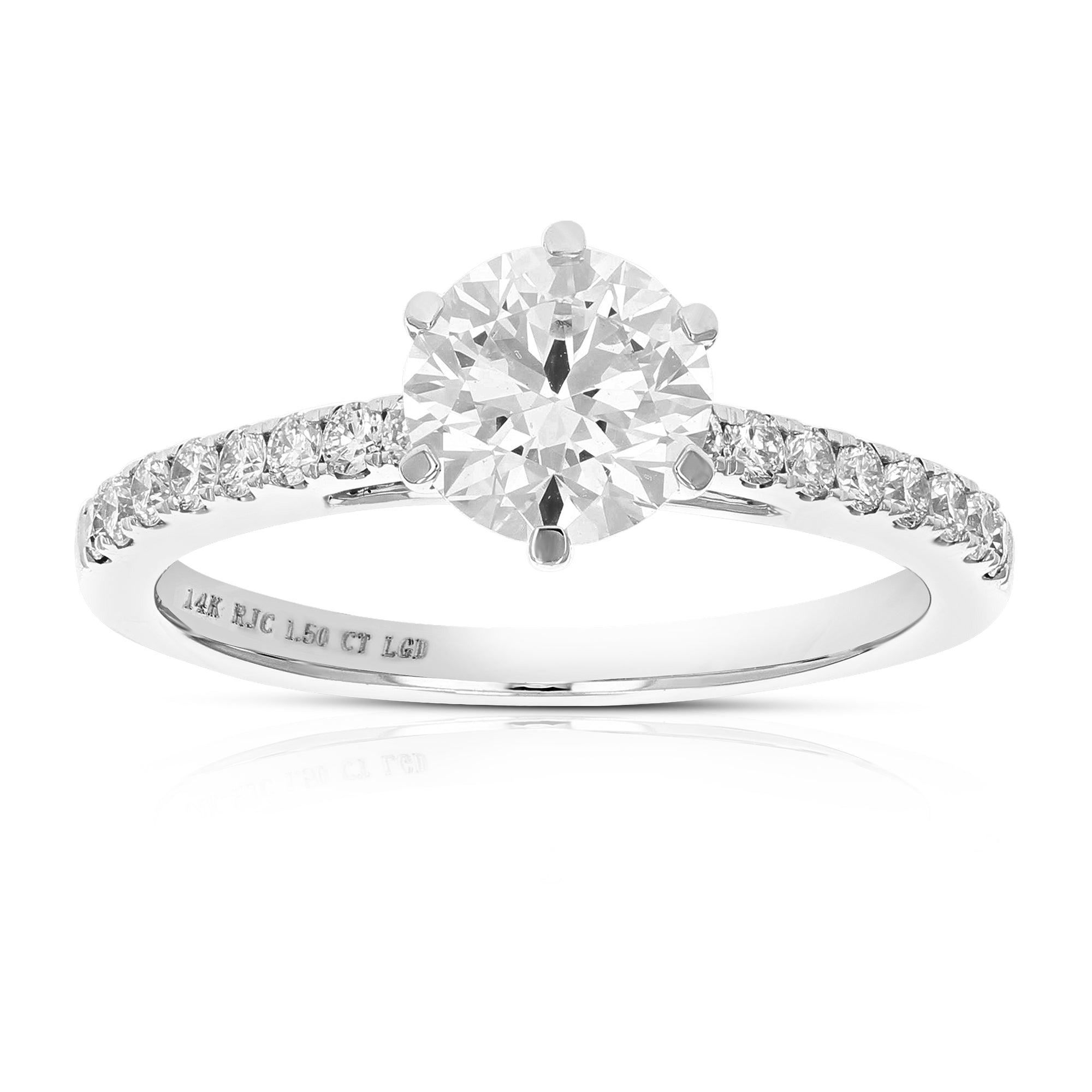 1.50 cttw Wedding Engagement Ring for Women, Round Lab Grown Diamond Ring in 14K White Gold, Prong Setting