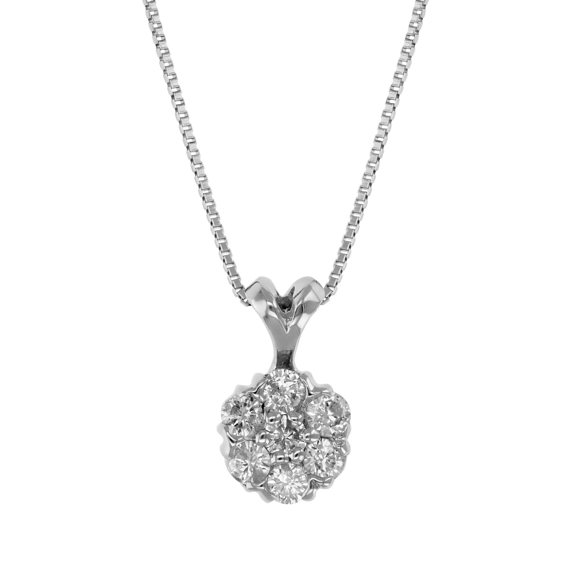 1/5 cttw Diamond Pendant, Diamond Cluster Pendant Necklace for Women in 14K White Gold with 18 Inch Chain, Prong Setting