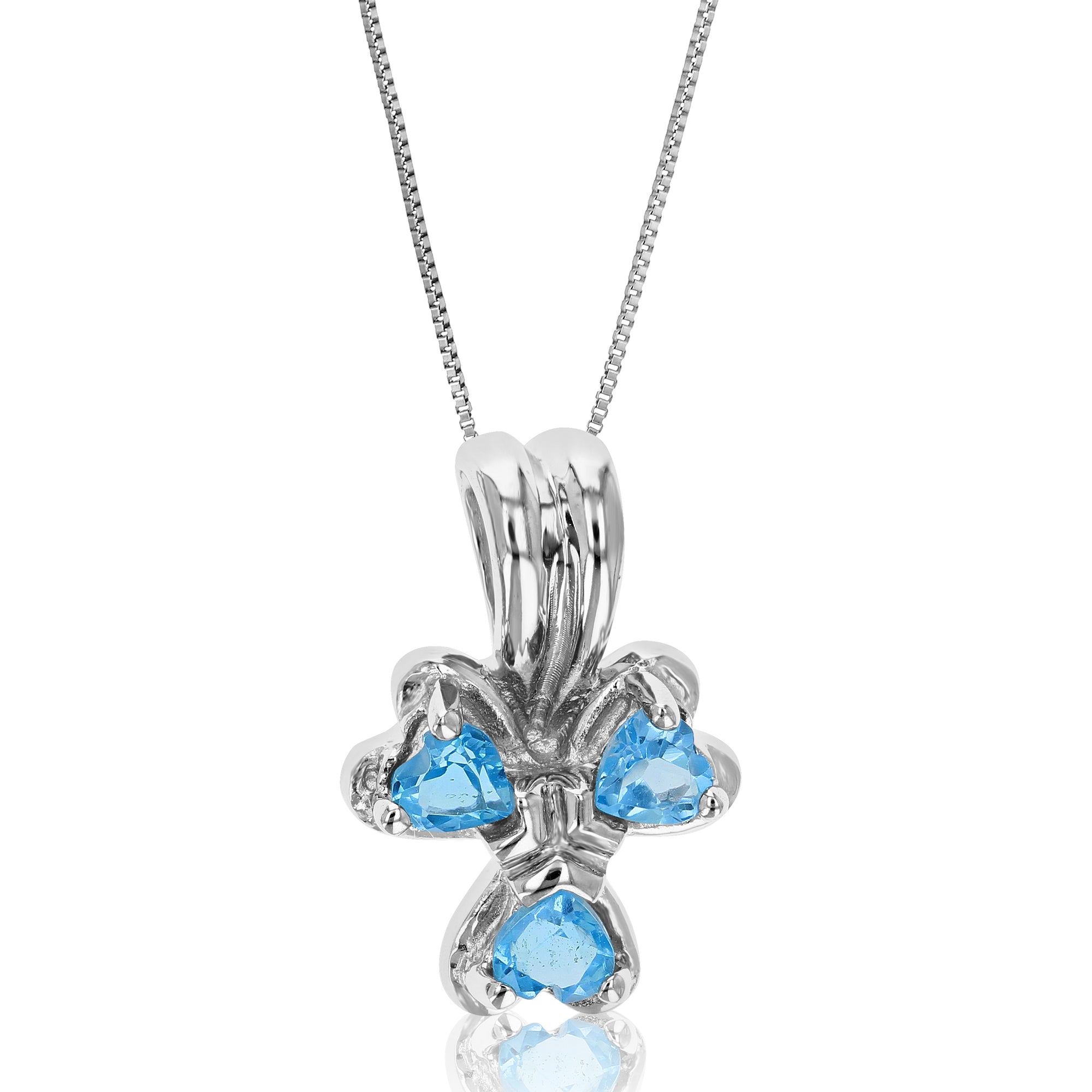 0.30 cttw Pendant Necklace, Swiss Blue Topaz Pendant Necklace for Women in .925 Sterling Silver with Rhodium, 18 Inch Chain, Prong Setting
