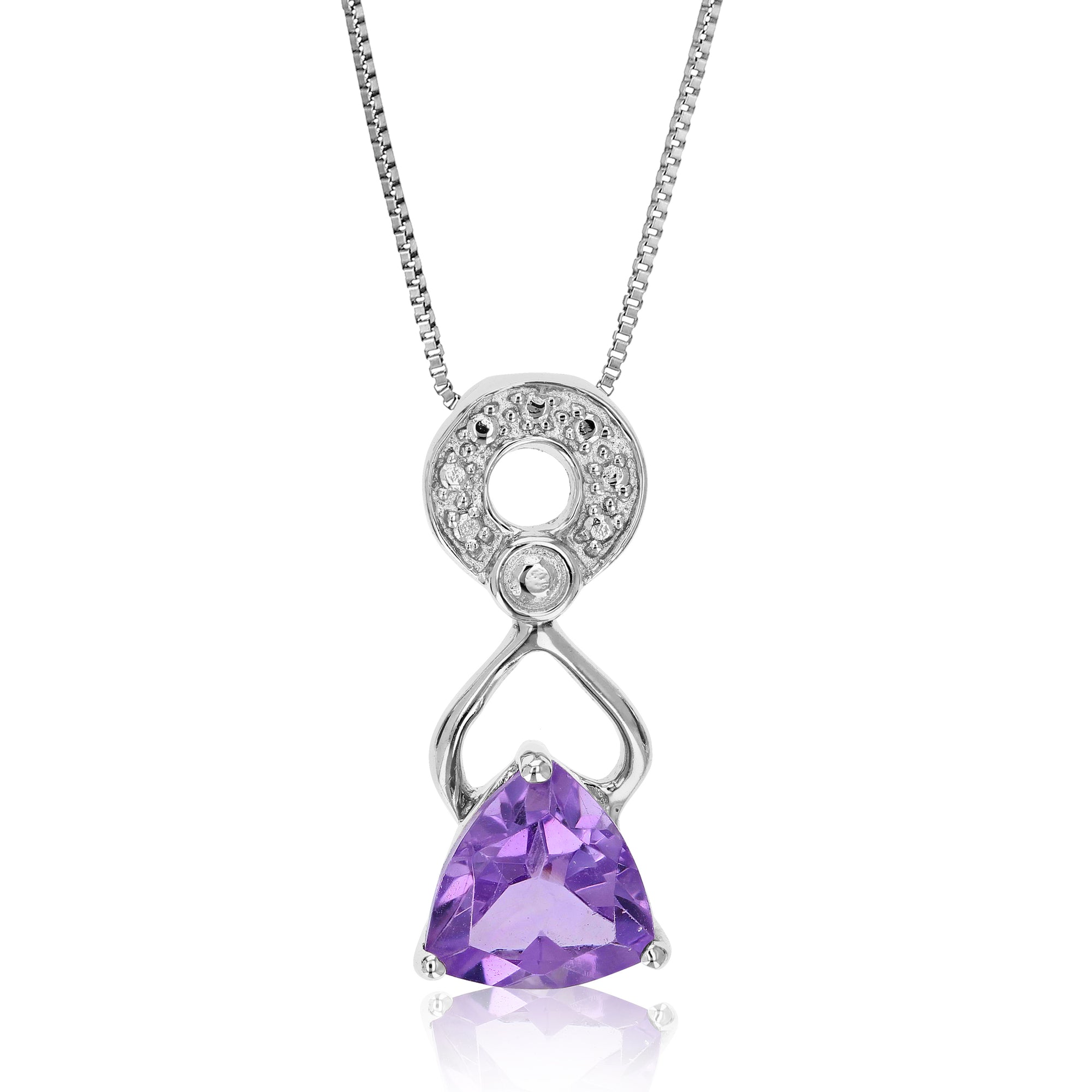 1 cttw Pendant Necklace, Purple Amethyst Trillion Shape Pendant Necklace for Women in .925 Sterling Silver with Rhodium, 18 Inch Chain, Prong Setting