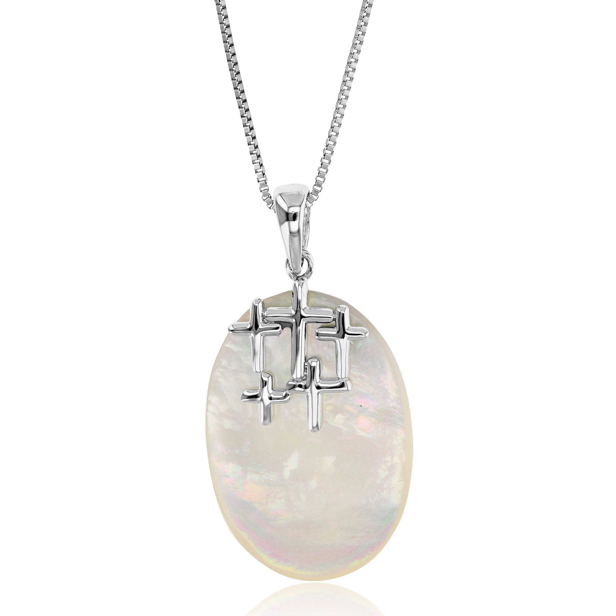 Pearl Pendant Necklace, Sterling Silver Mother of Pearl Pendant Necklace for Women with 18 Inch Chain