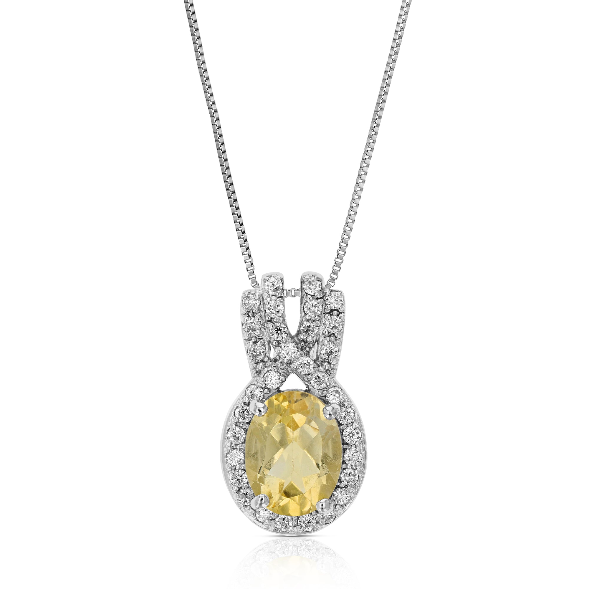 1.20 cttw Pendant Necklace, Citrine Oval Shape Pendant Necklace for Women in .925 Sterling Silver with Rhodium, 18 Inch Chain, Prong Setting