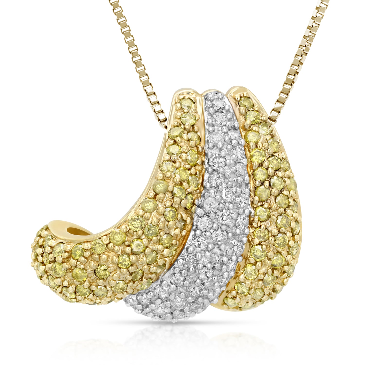 1.70 cttw Yellow and White Diamond Pendant Necklace 14K Yellow Gold with Chain
