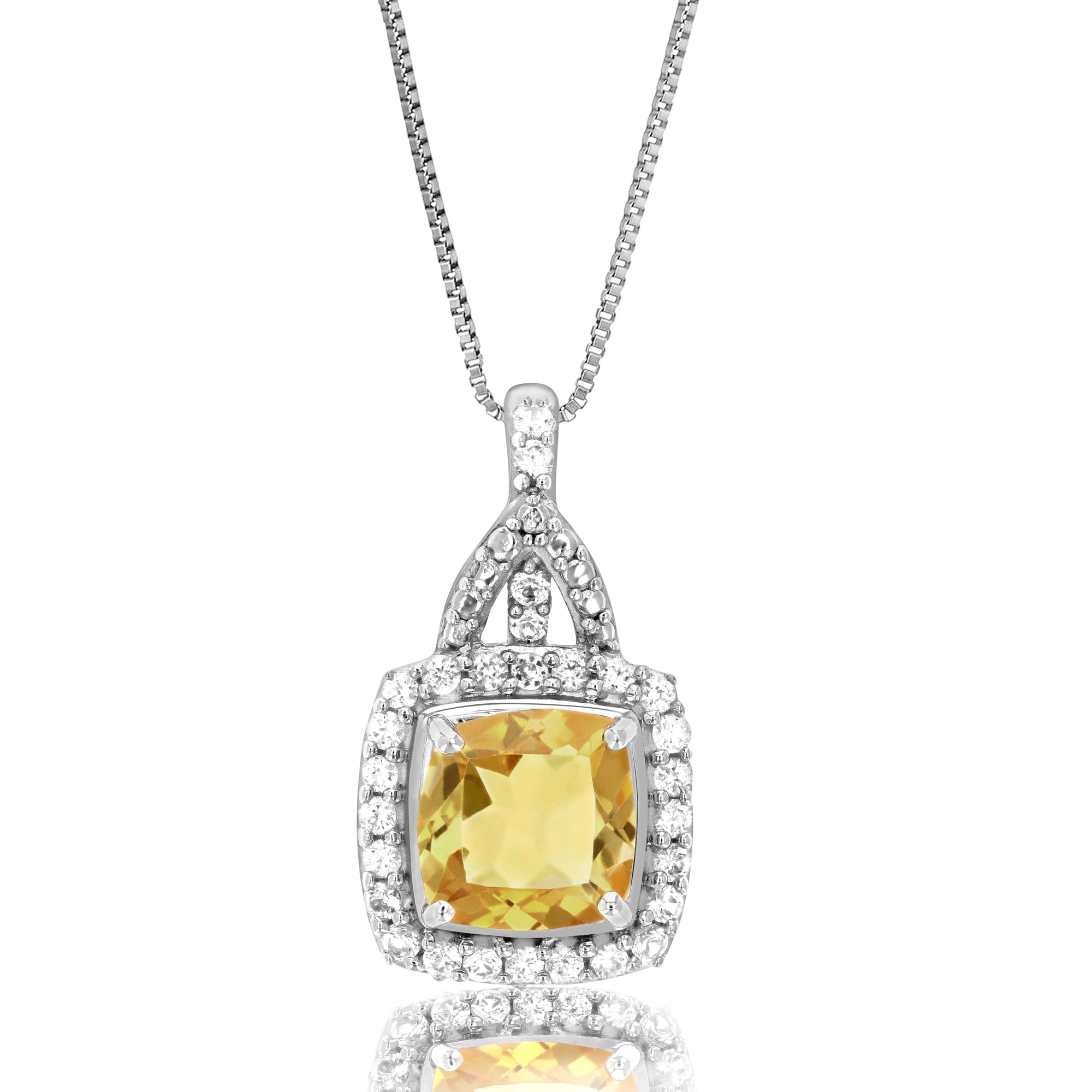 1.50 cttw Cushion Cut Citrine Pendant .925 Sterling Silver with 18 inch Chain