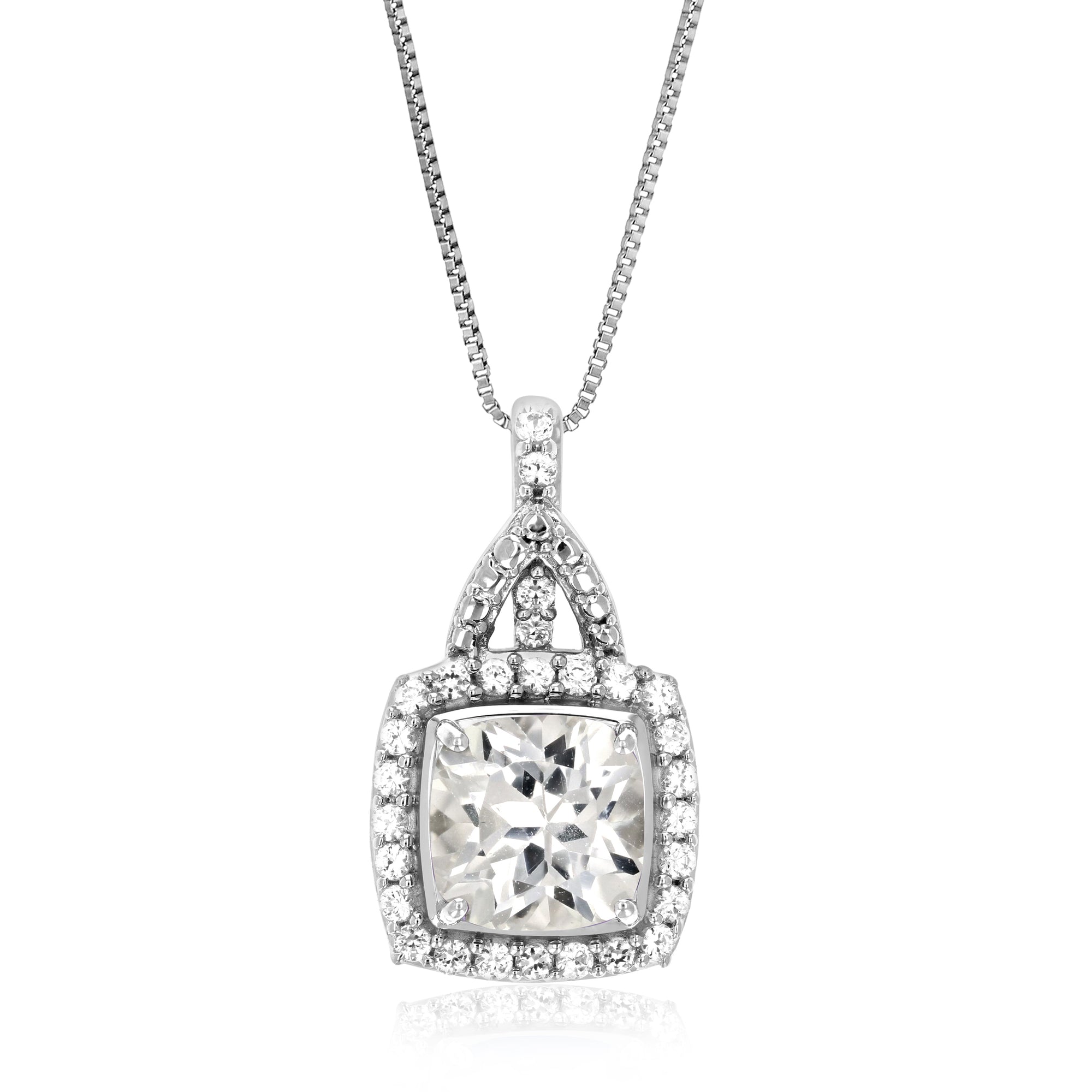 1.50 cttw Cushion Created White Sapphire Pendant .925 Sterling Silver with Chain