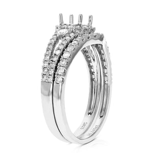 2/3 cttw Diamond Semi Mount Bridal Set Prong Set .925 Sterling Silver Size 7