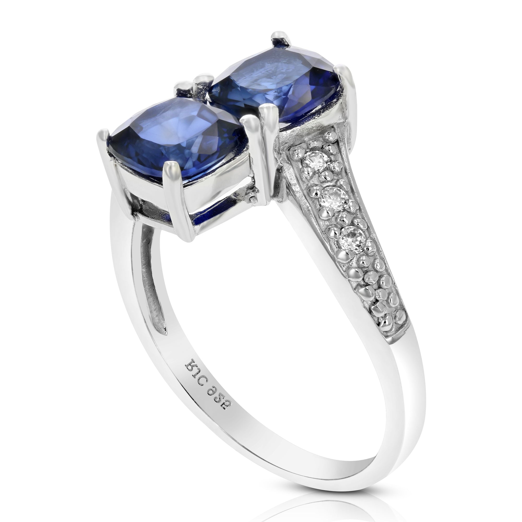 1 cttw Created Blue Sapphire Ring .925 Sterling Silver Cushion 6 MM Size 7
