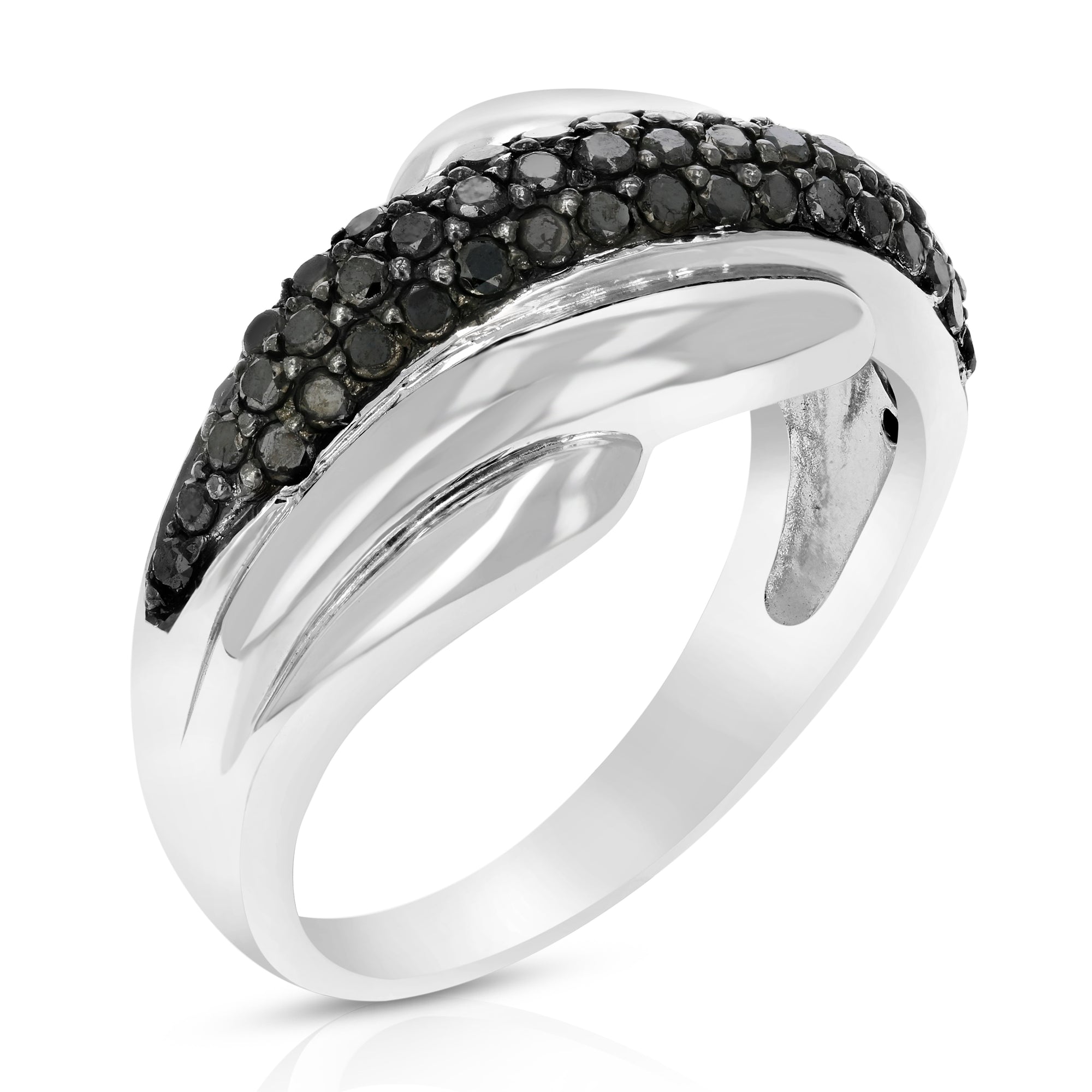 2/3 cttw Black Diamond Wedding Ring .925 Sterling Silver with Rhodium Size 7