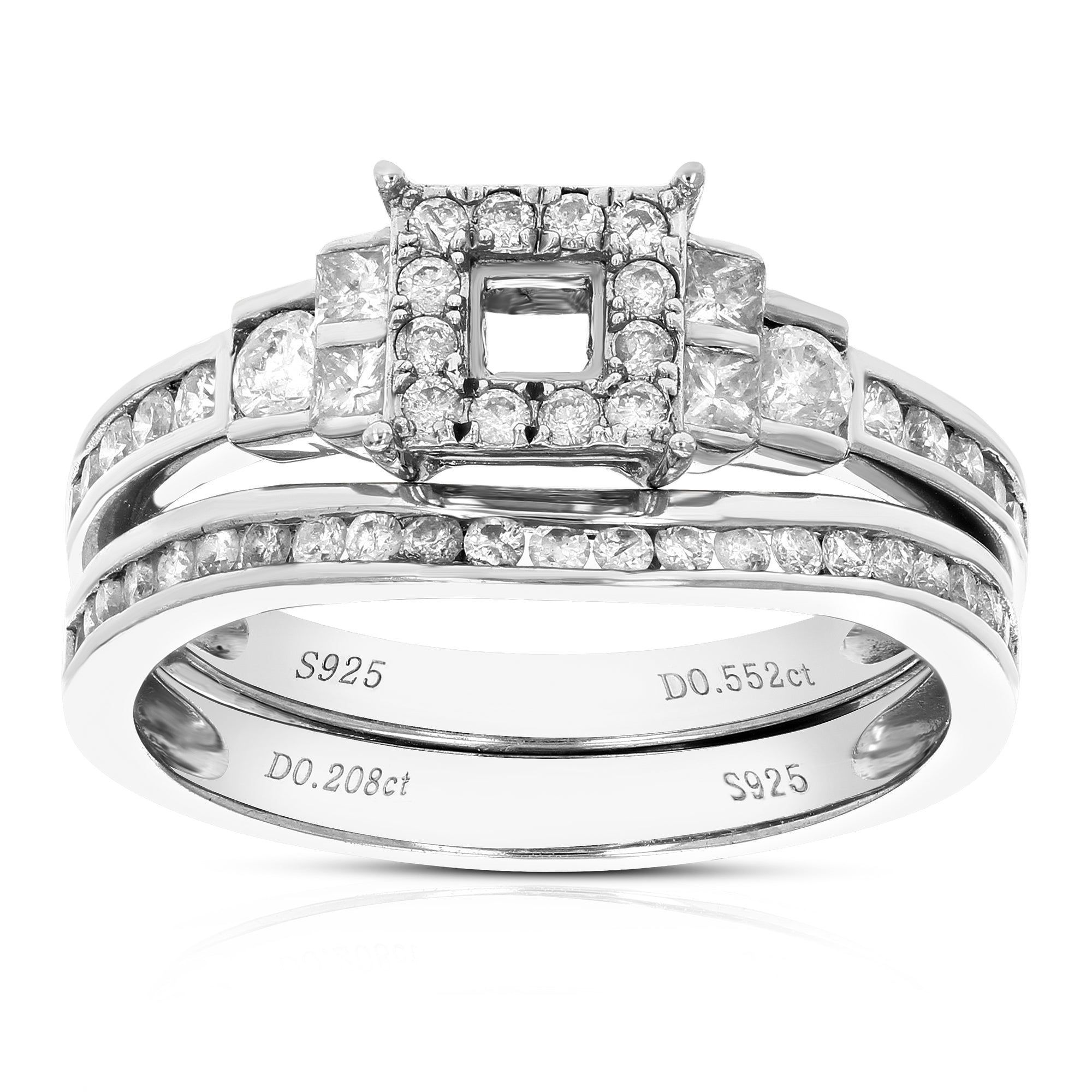 3/4 cttw Diamond Semi Mount Bridal Set with Princess Center Silver Size 7