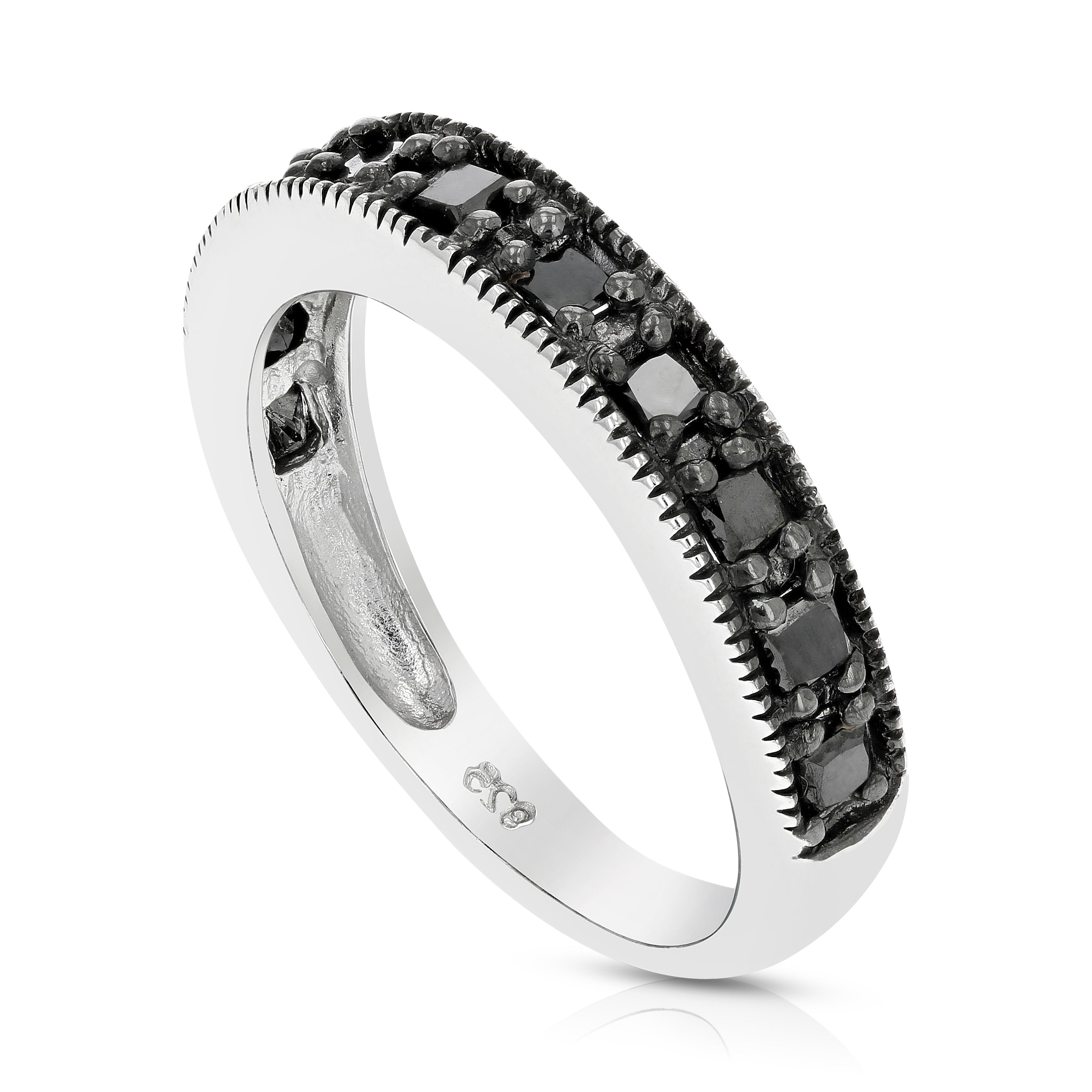 Black Diamond Milgrain Wedding Band