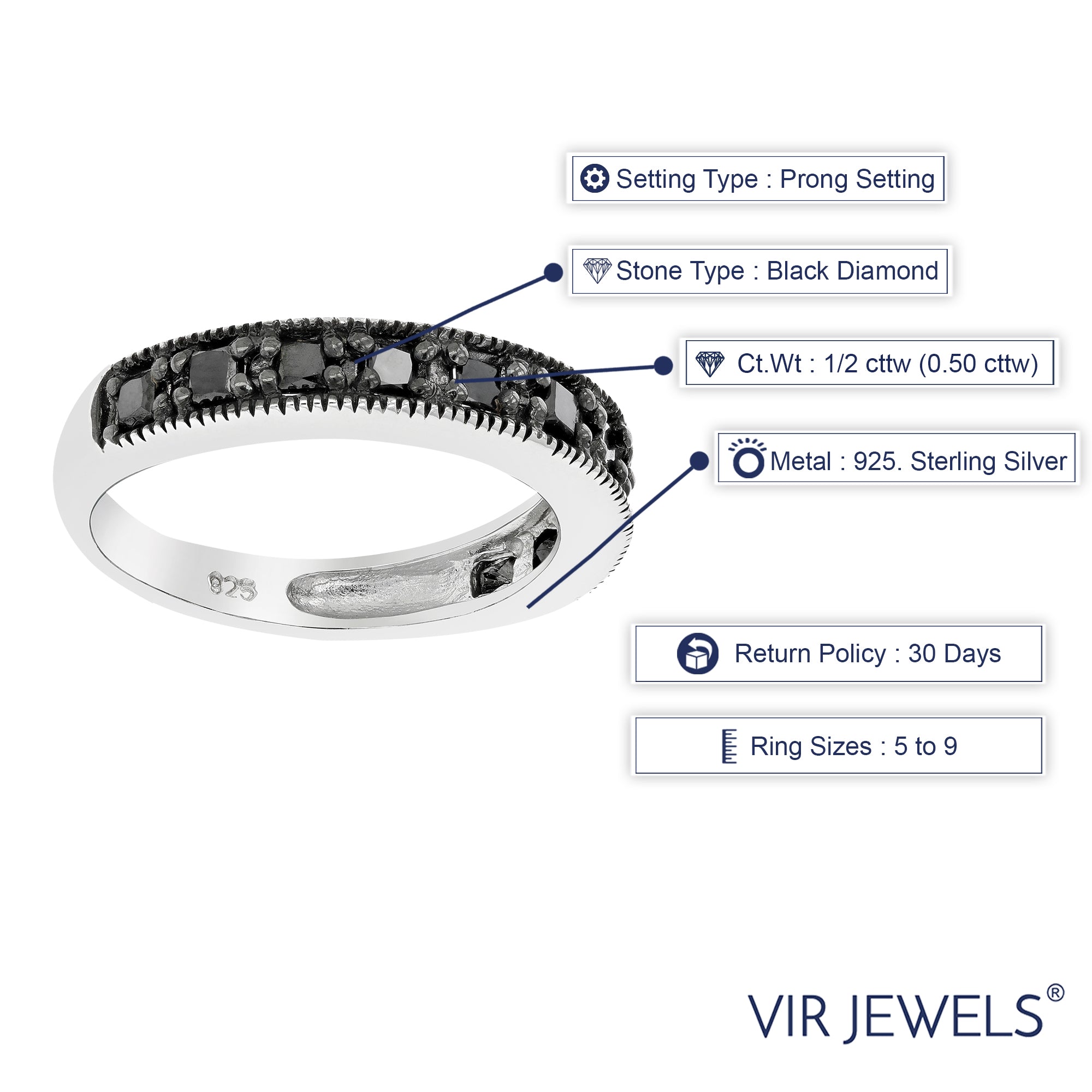 Black Diamond Milgrain Wedding Band