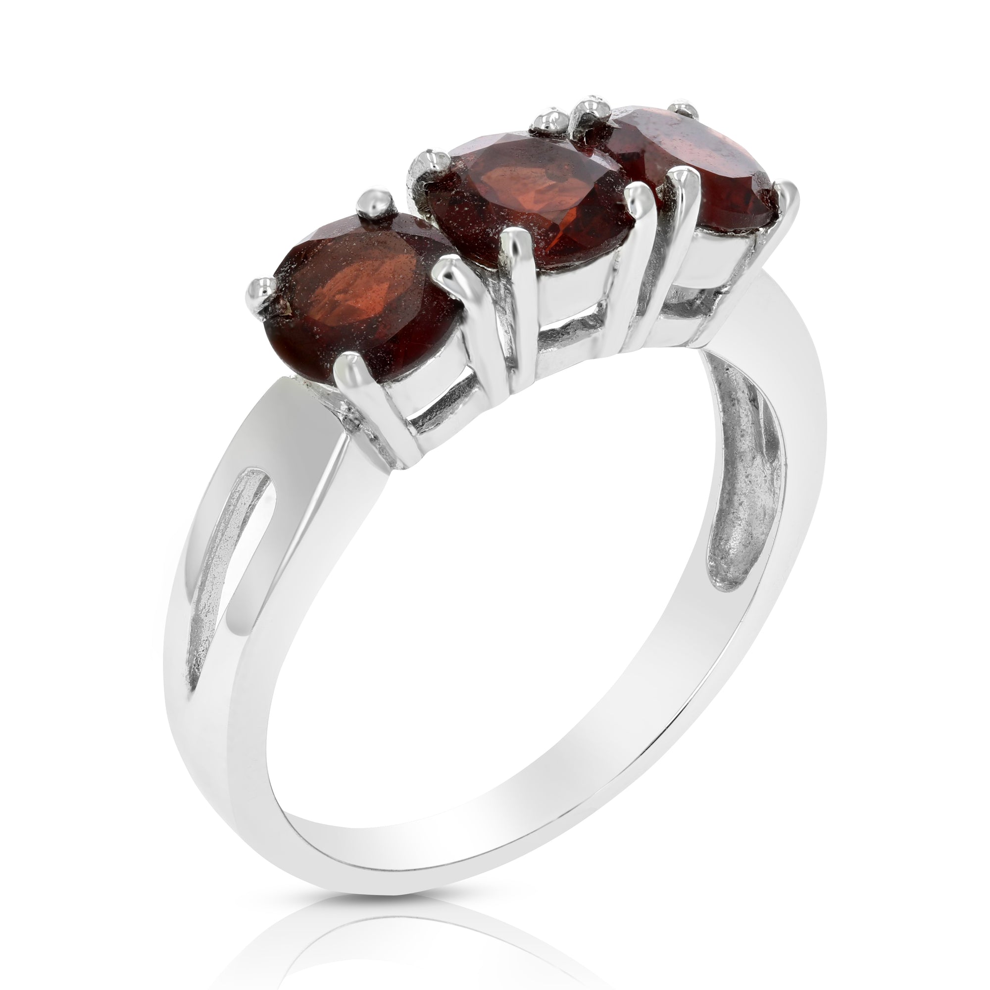 1.70 cttw 3 Stone Garnet Ring in .925 Sterling Silver with Rhodium Plating Round