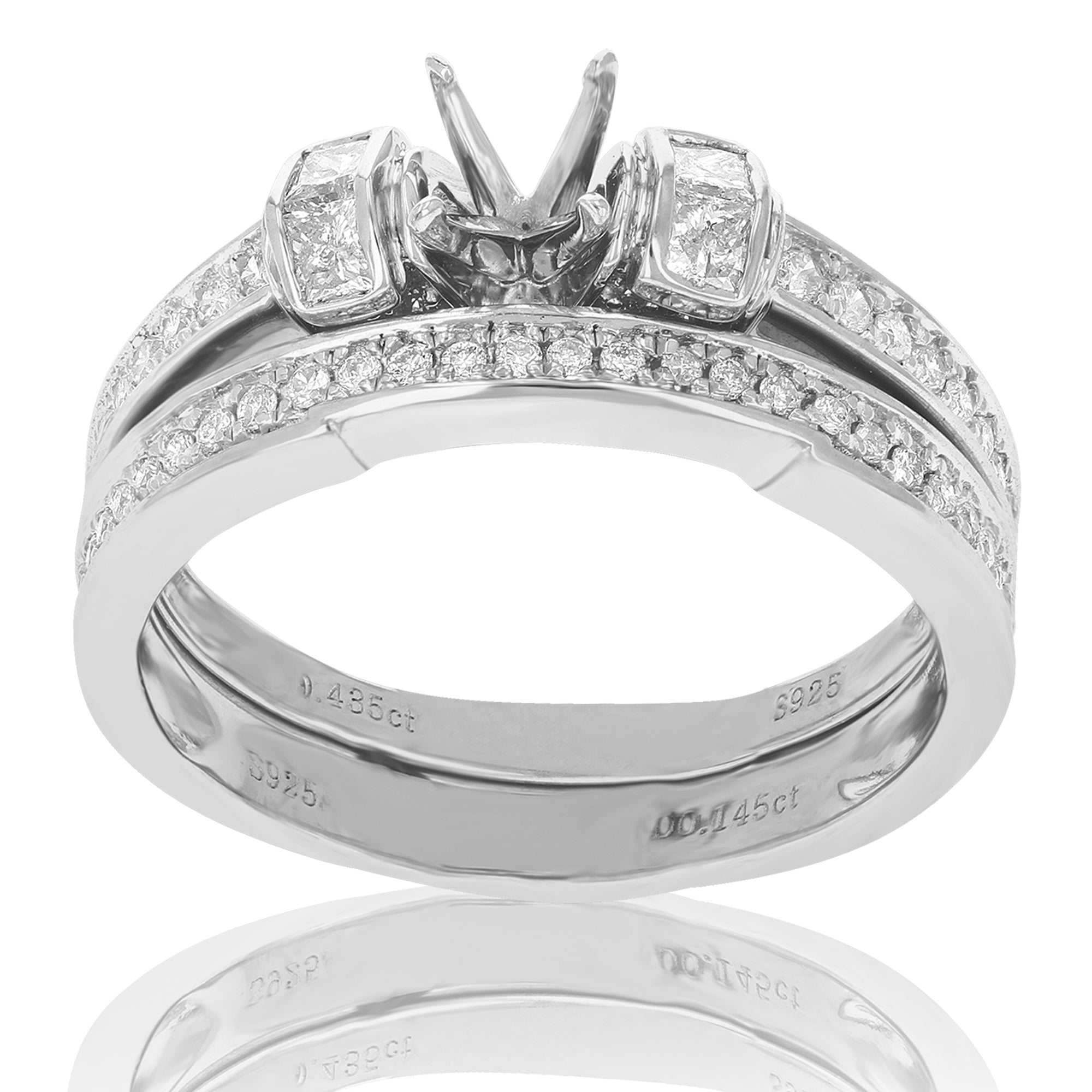 0.60 cttw Diamond Semi Mount Bridal Set .925 Sterling Silver Wedding Size 7